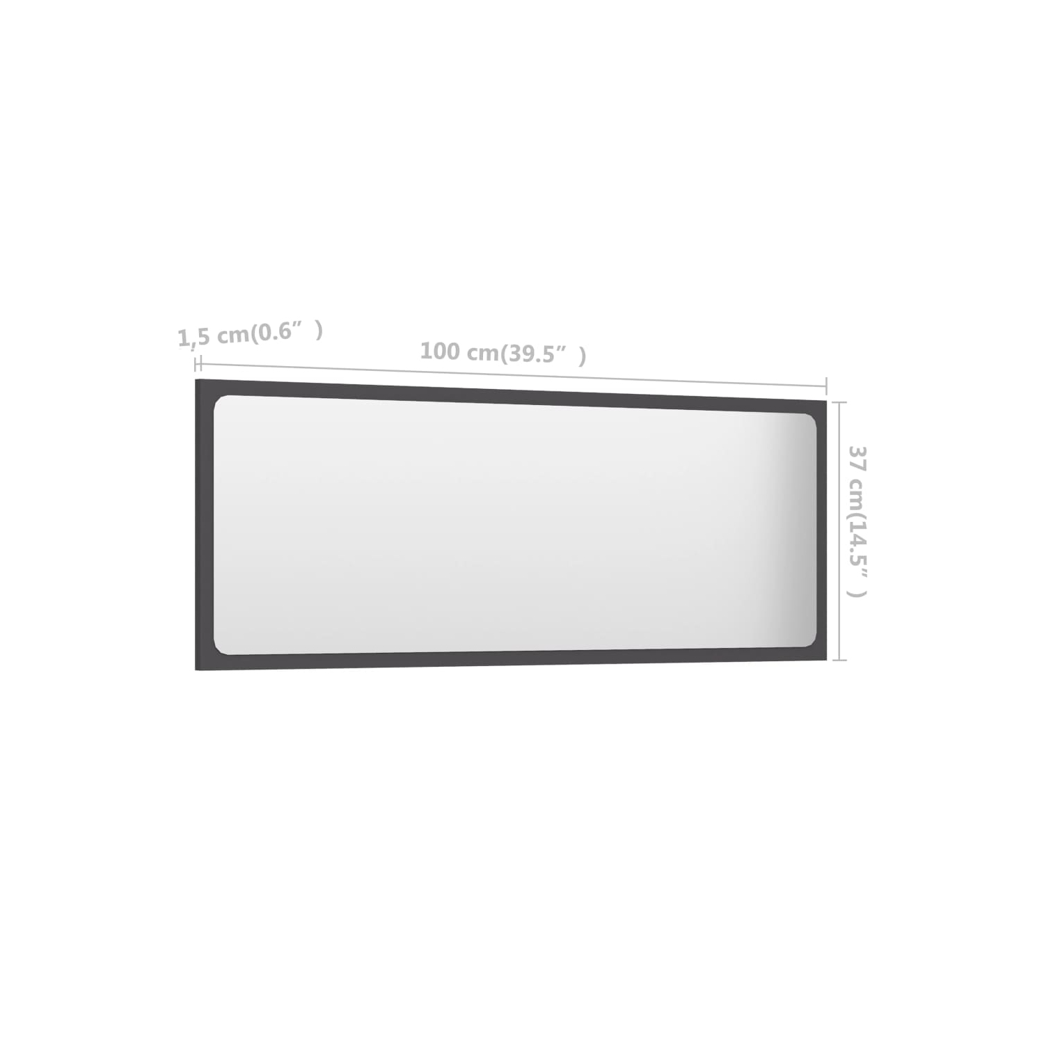 vidaXL Bathroom Mirror Gray 39.4"x0.6"x14.6" Chipboard