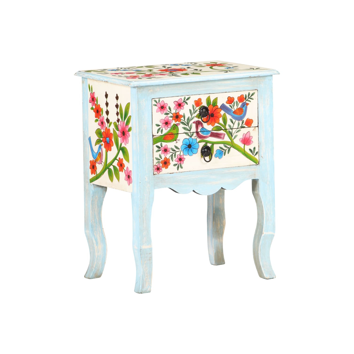 vidaXL Hand Painted Bedside Cabinet 15.7"x11.8"x19.7" Solid Mango Wood