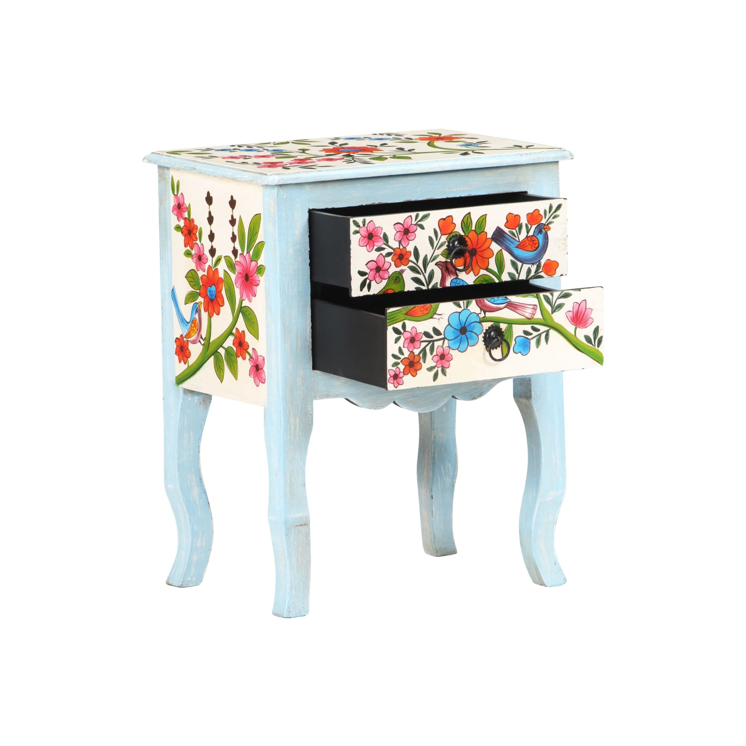 vidaXL Hand Painted Bedside Cabinet 15.7"x11.8"x19.7" Solid Mango Wood