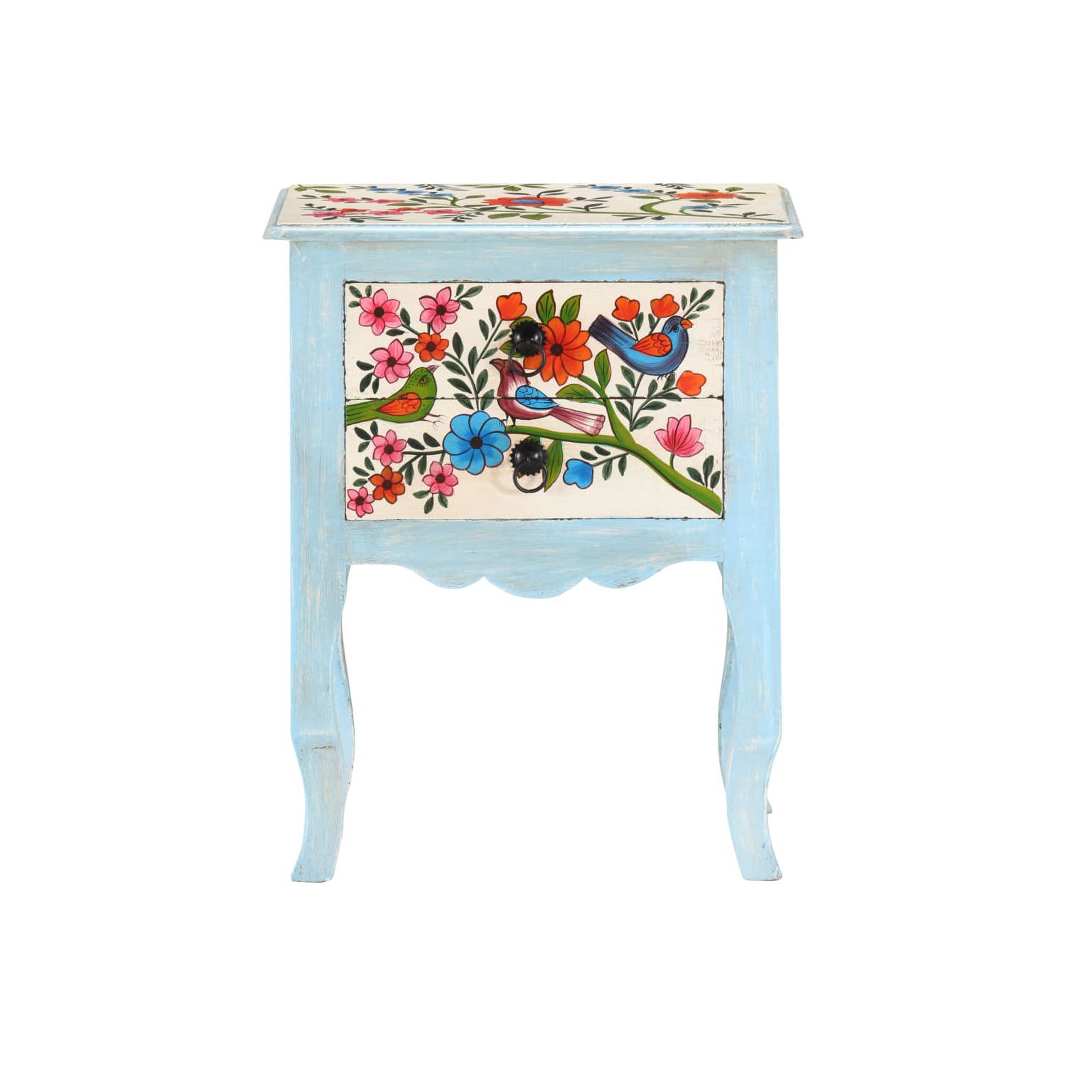 vidaXL Hand Painted Bedside Cabinet 15.7"x11.8"x19.7" Solid Mango Wood