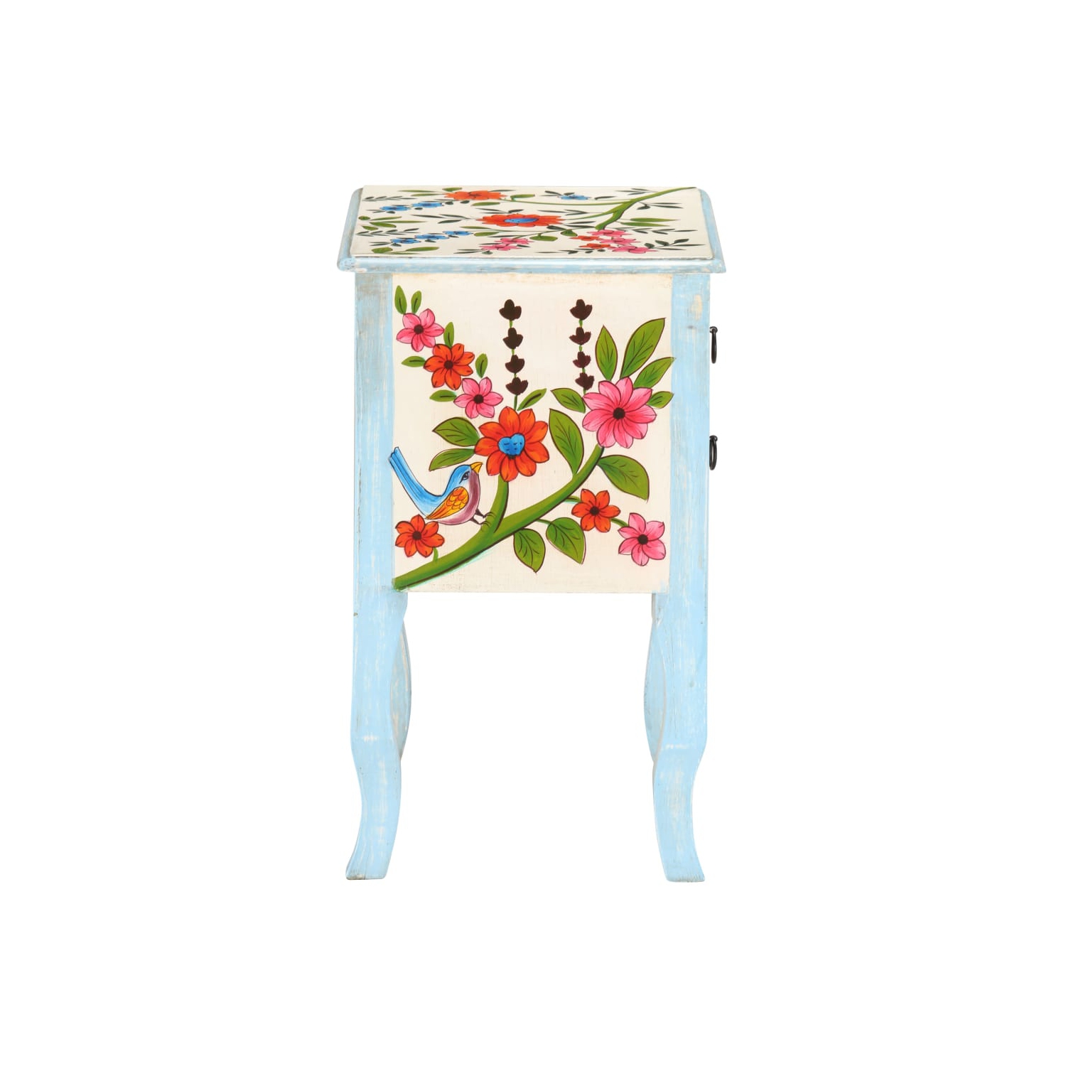 vidaXL Hand Painted Bedside Cabinet 15.7"x11.8"x19.7" Solid Mango Wood