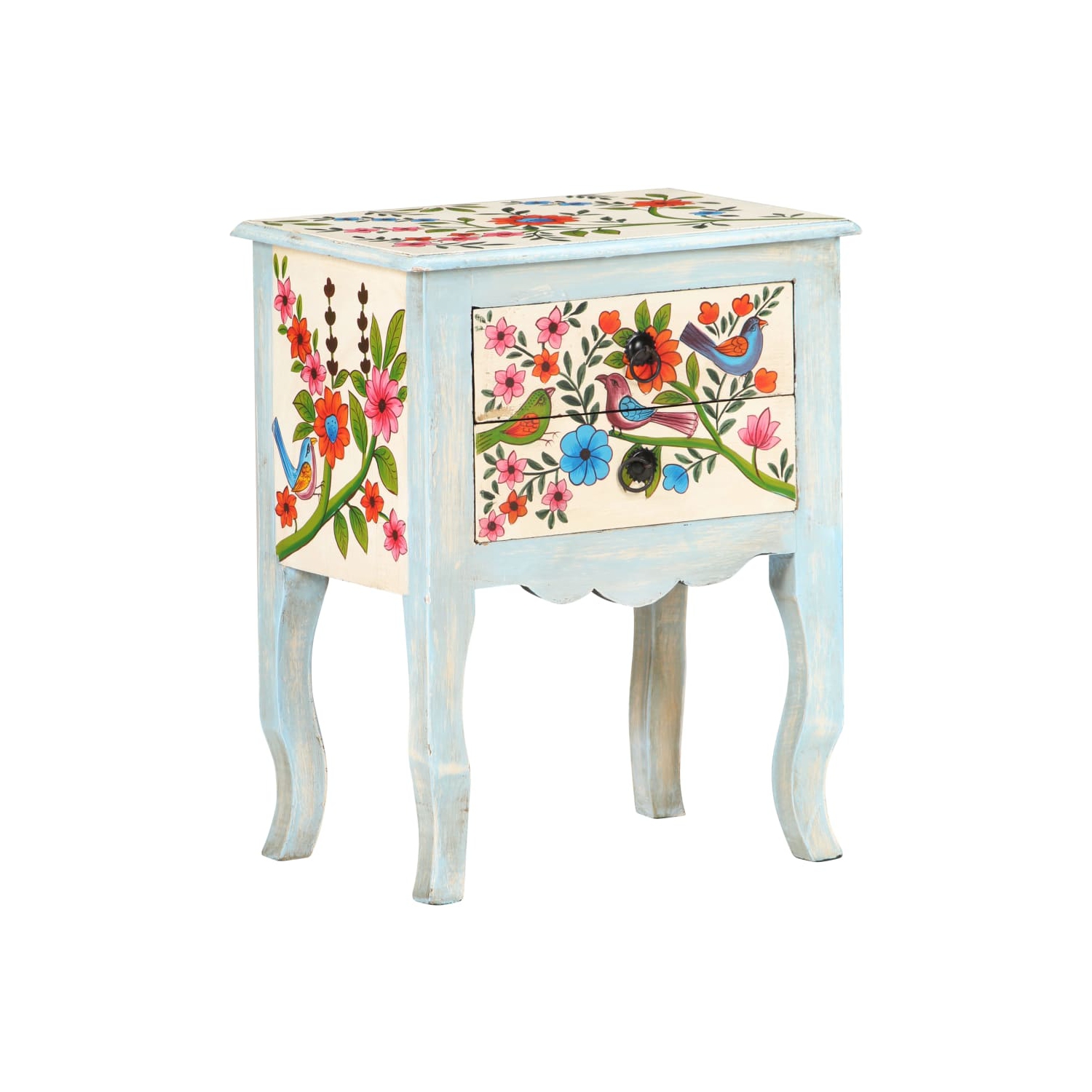 vidaXL Hand Painted Bedside Cabinet 15.7"x11.8"x19.7" Solid Mango Wood