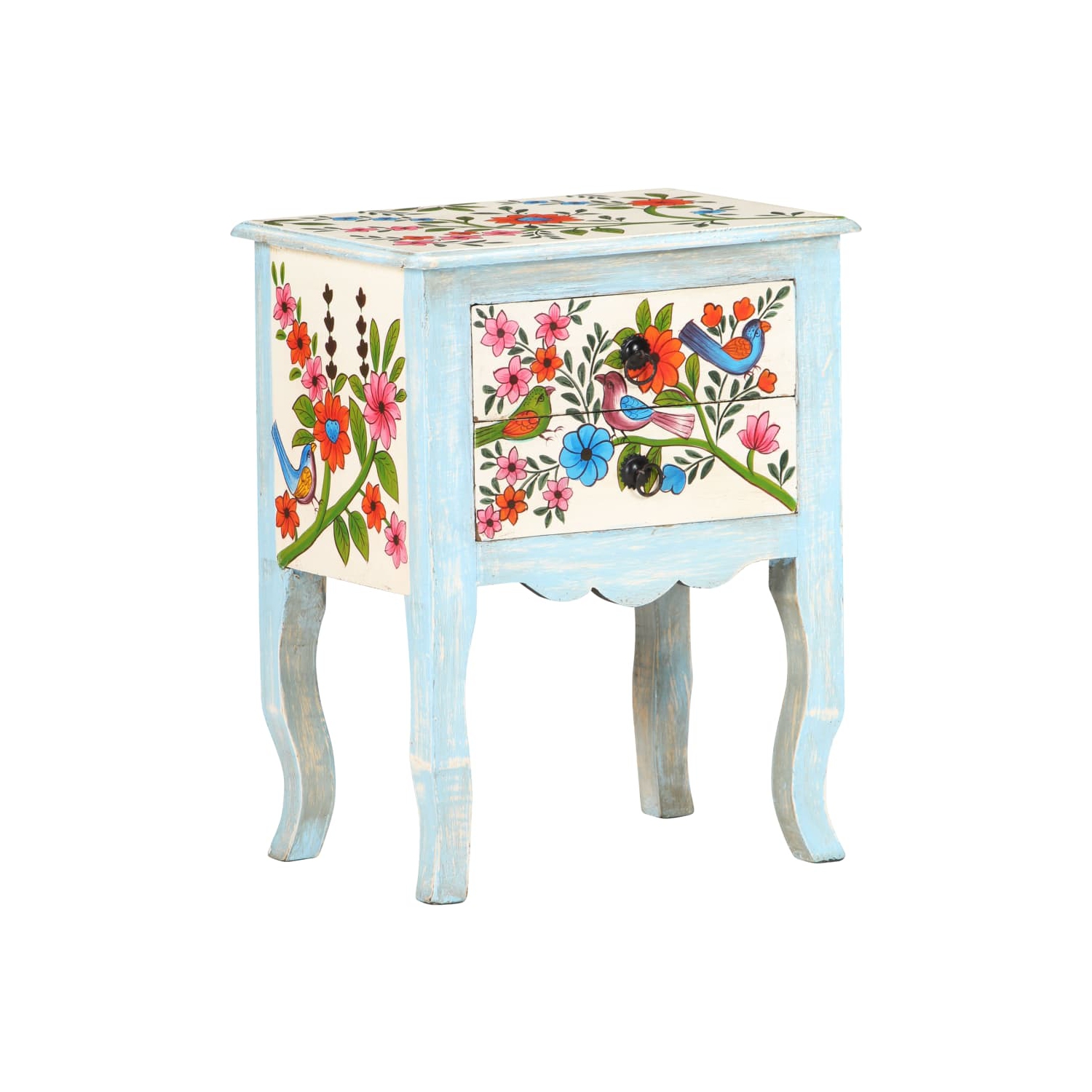 vidaXL Hand Painted Bedside Cabinet 15.7"x11.8"x19.7" Solid Mango Wood