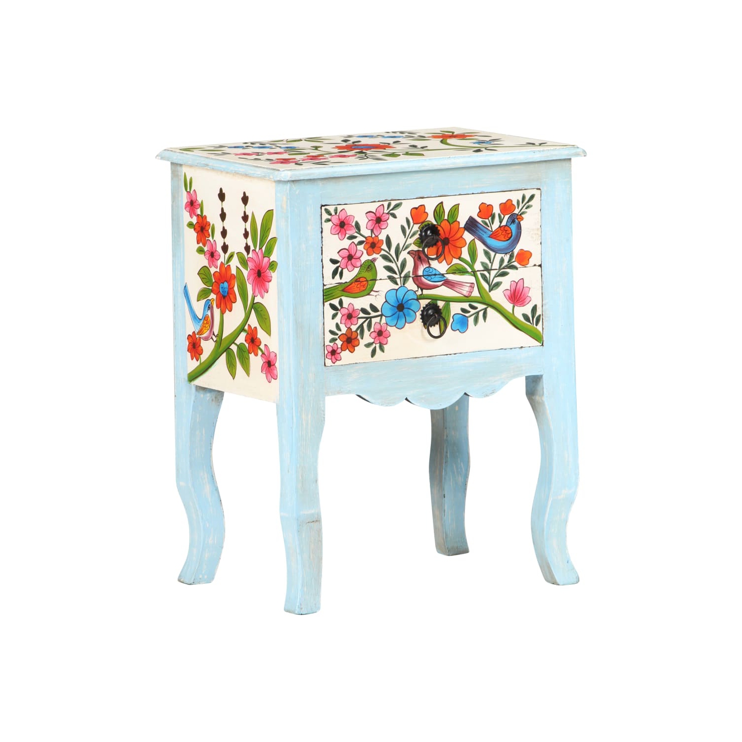 vidaXL Hand Painted Bedside Cabinet 15.7"x11.8"x19.7" Solid Mango Wood
