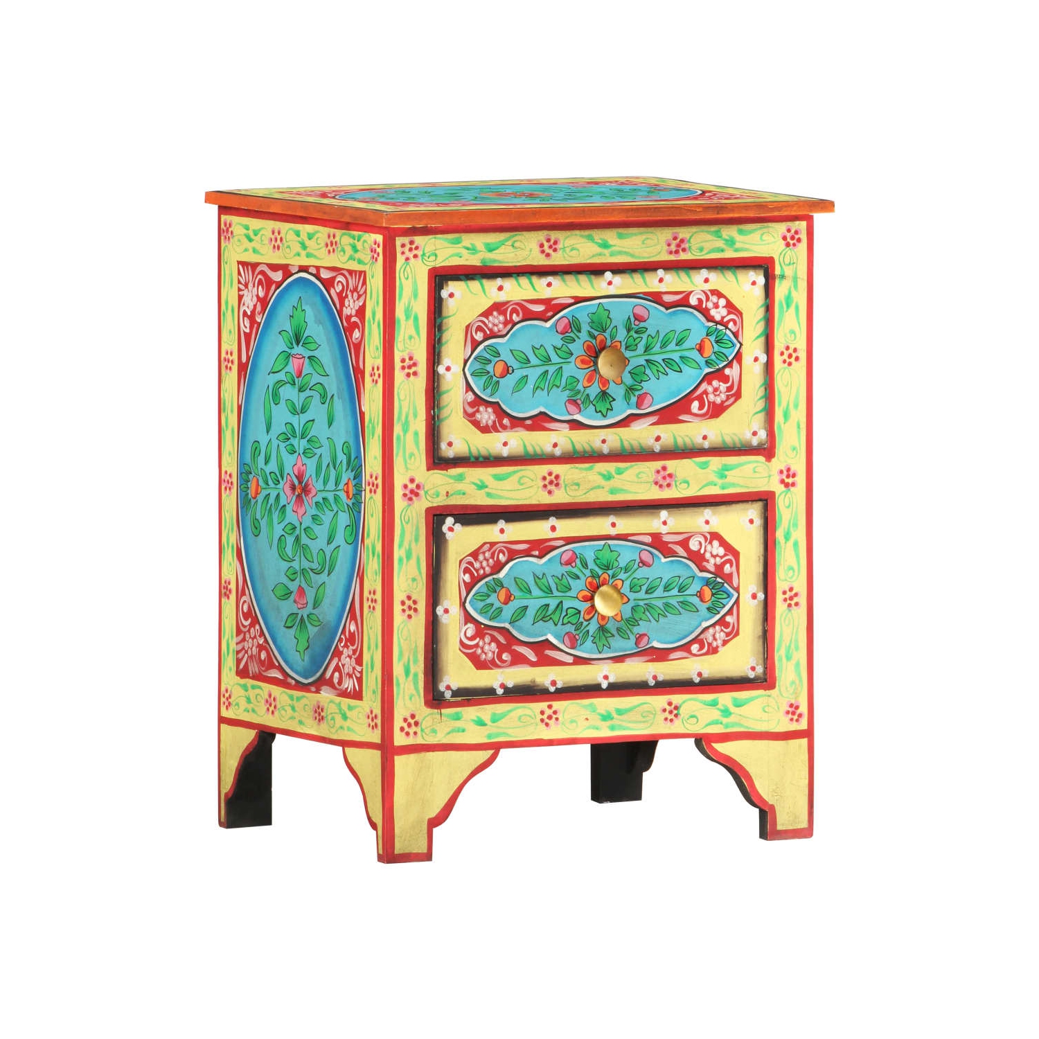 vidaXL Hand Painted Bedside Cabinet 15.7"x11.8"x19.7" Solid Mango Wood