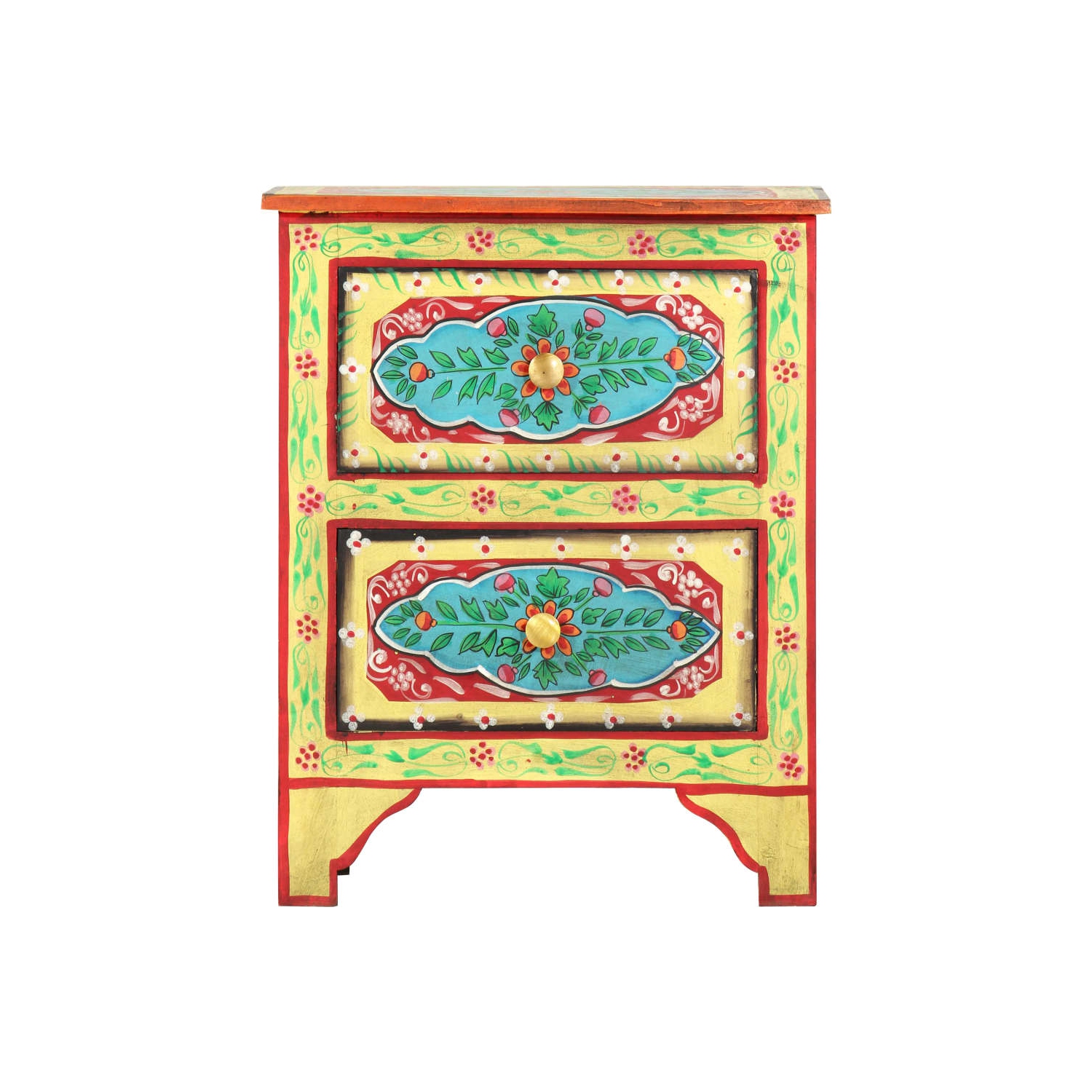 vidaXL Hand Painted Bedside Cabinet 15.7"x11.8"x19.7" Solid Mango Wood