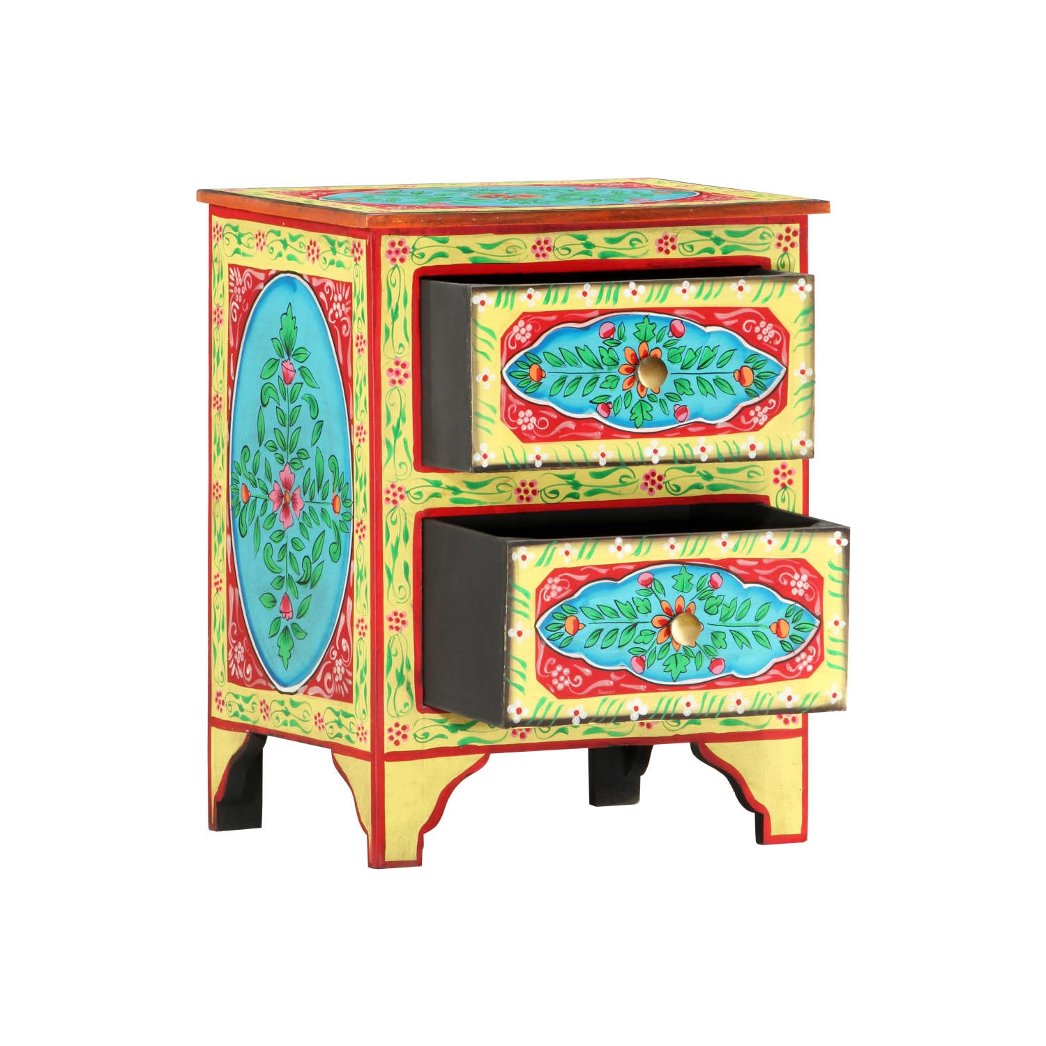 vidaXL Hand Painted Bedside Cabinet 15.7"x11.8"x19.7" Solid Mango Wood