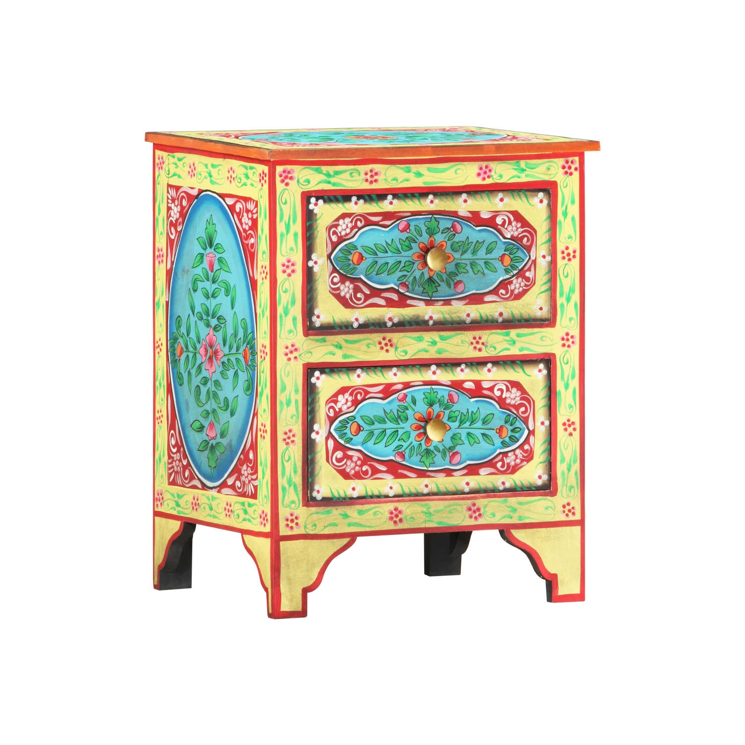 vidaXL Hand Painted Bedside Cabinet 15.7"x11.8"x19.7" Solid Mango Wood