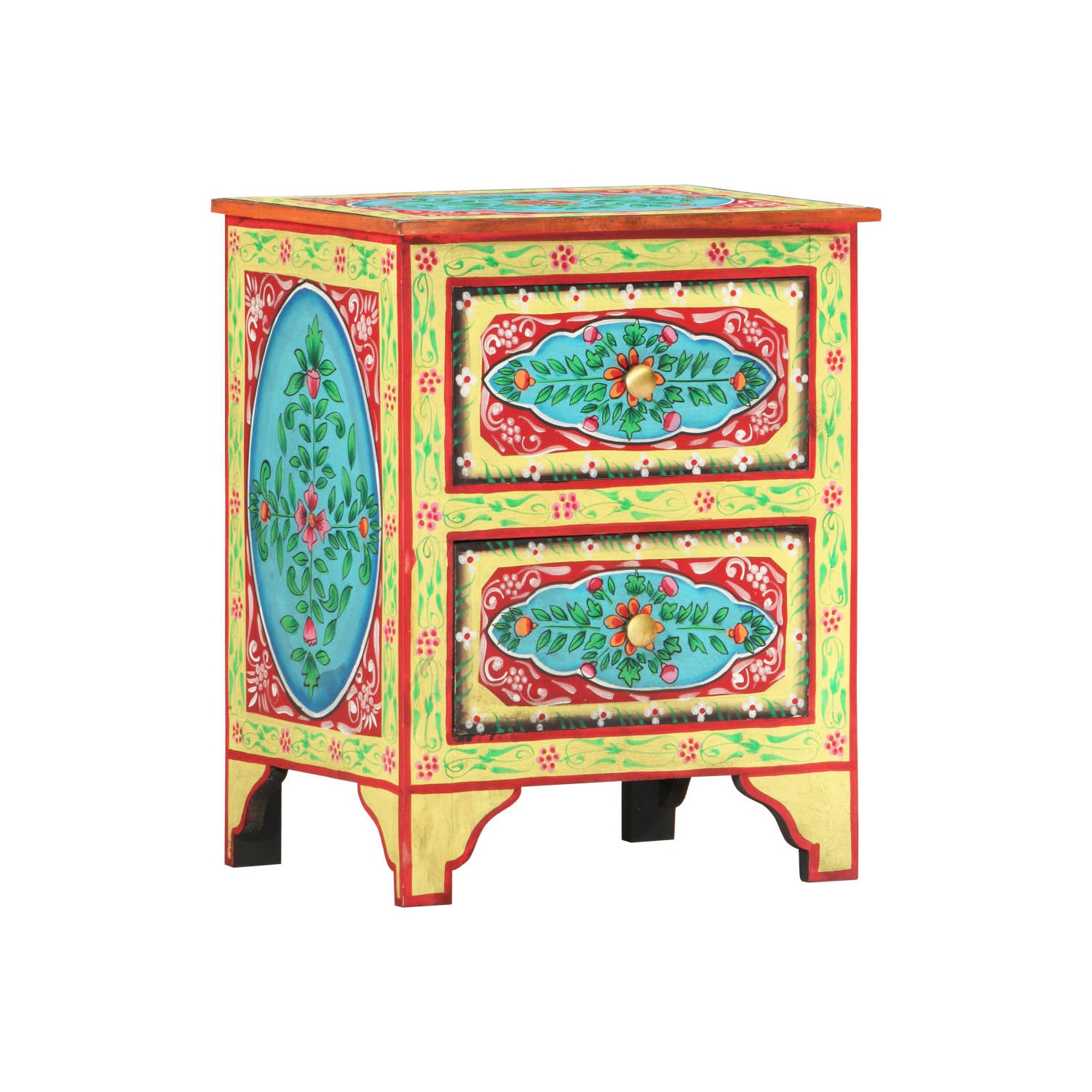 vidaXL Hand Painted Bedside Cabinet 15.7"x11.8"x19.7" Solid Mango Wood