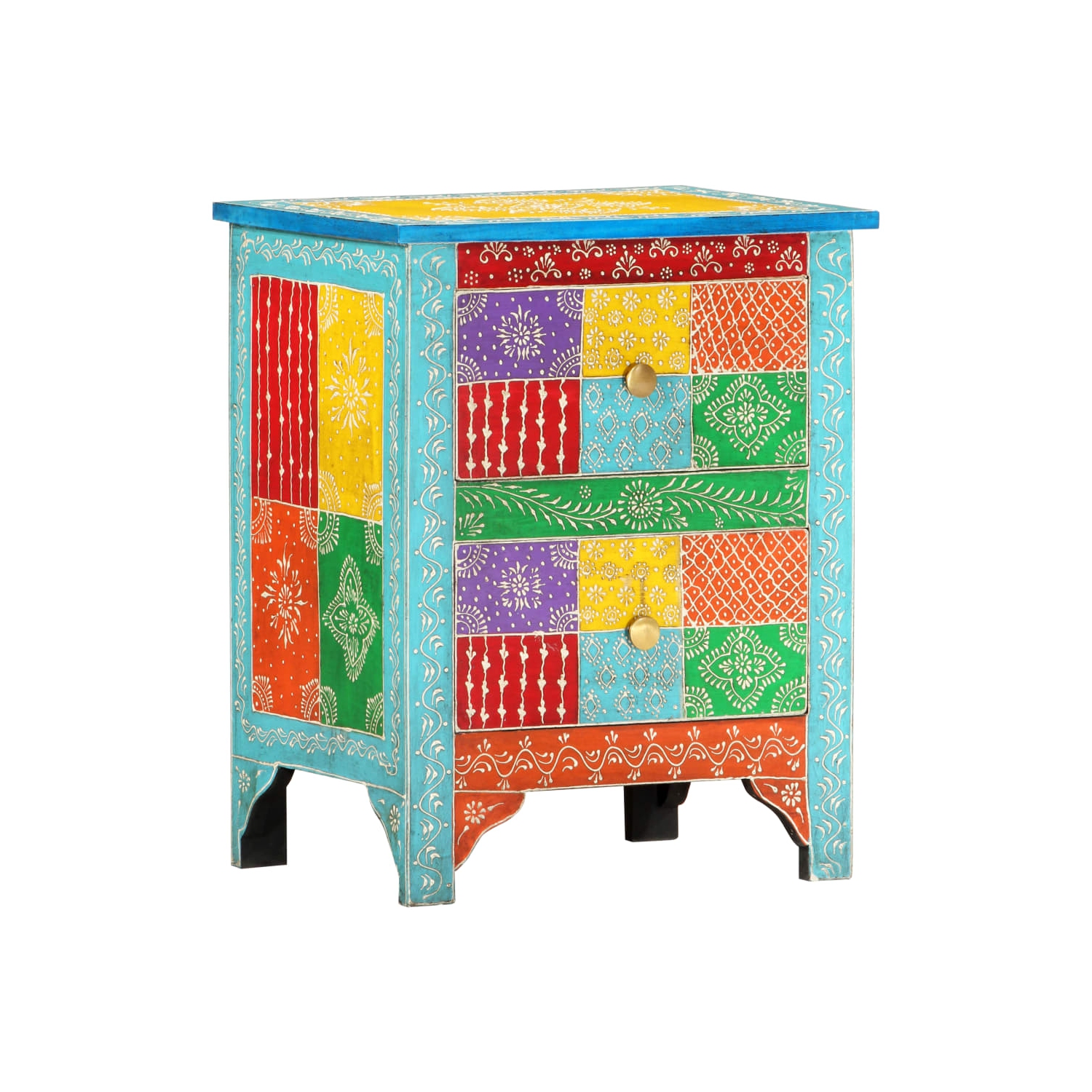 vidaXL Hand Painted Bedside Cabinet 15.7"x11.8"x19.7" Solid Mango Wood