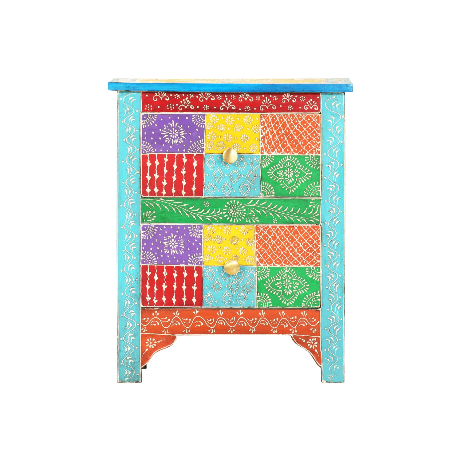 vidaXL Hand Painted Bedside Cabinet 15.7"x11.8"x19.7" Solid Mango Wood