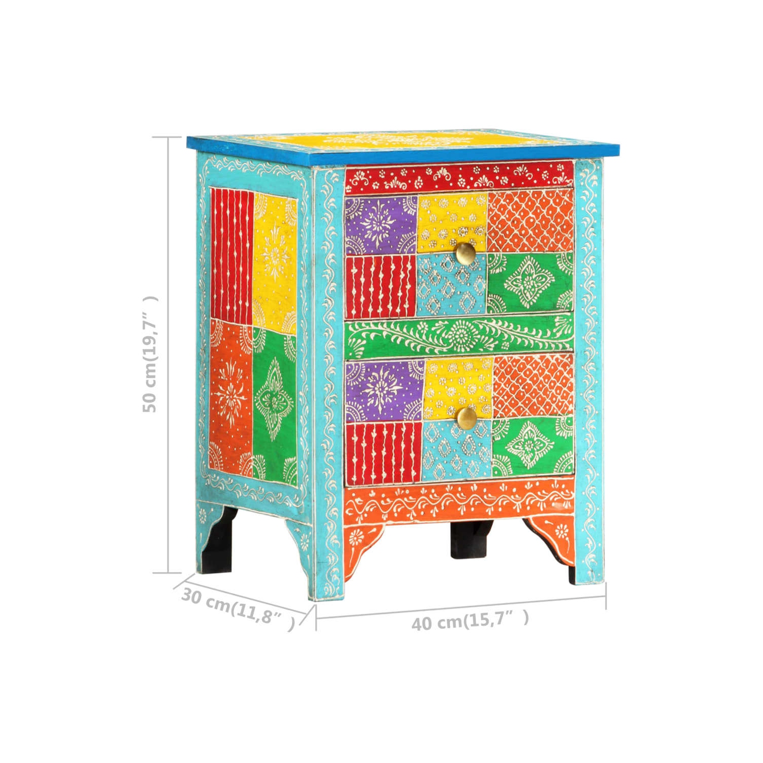 vidaXL Hand Painted Bedside Cabinet 15.7"x11.8"x19.7" Solid Mango Wood