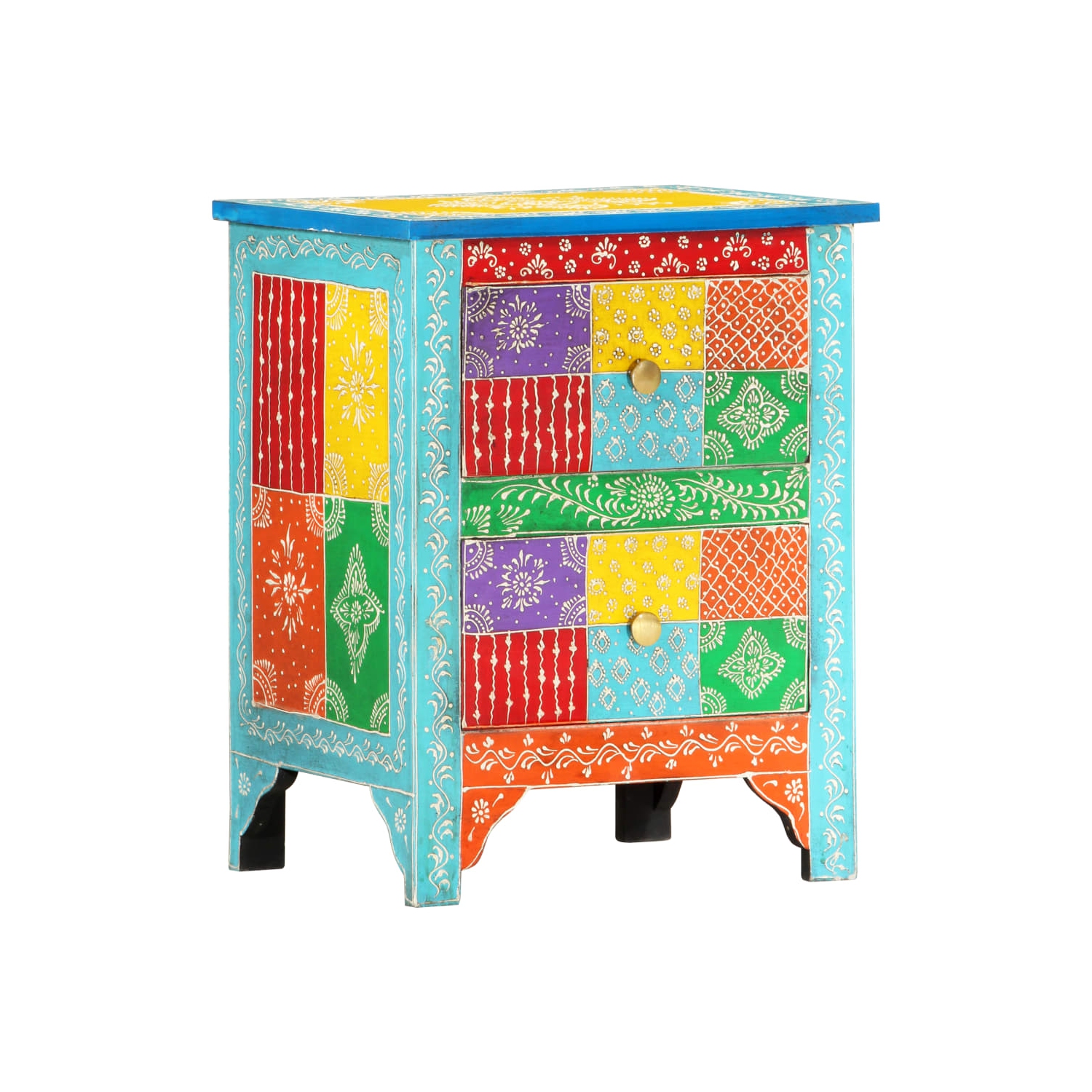 vidaXL Hand Painted Bedside Cabinet 15.7"x11.8"x19.7" Solid Mango Wood