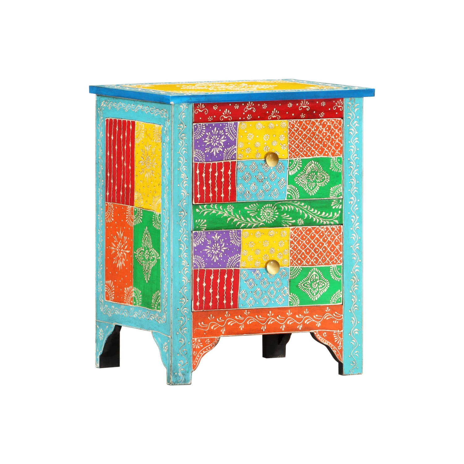 vidaXL Hand Painted Bedside Cabinet 15.7"x11.8"x19.7" Solid Mango Wood