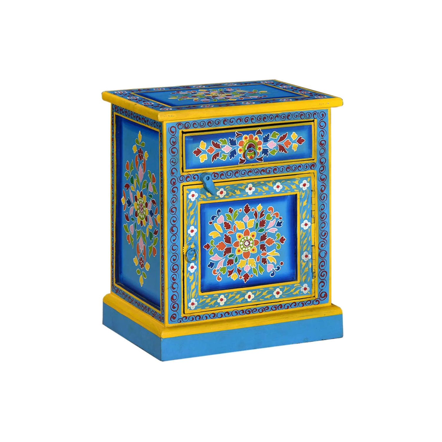 vidaXL Bedside Cabinet Solid Mango Wood Turquoise Hand Painted