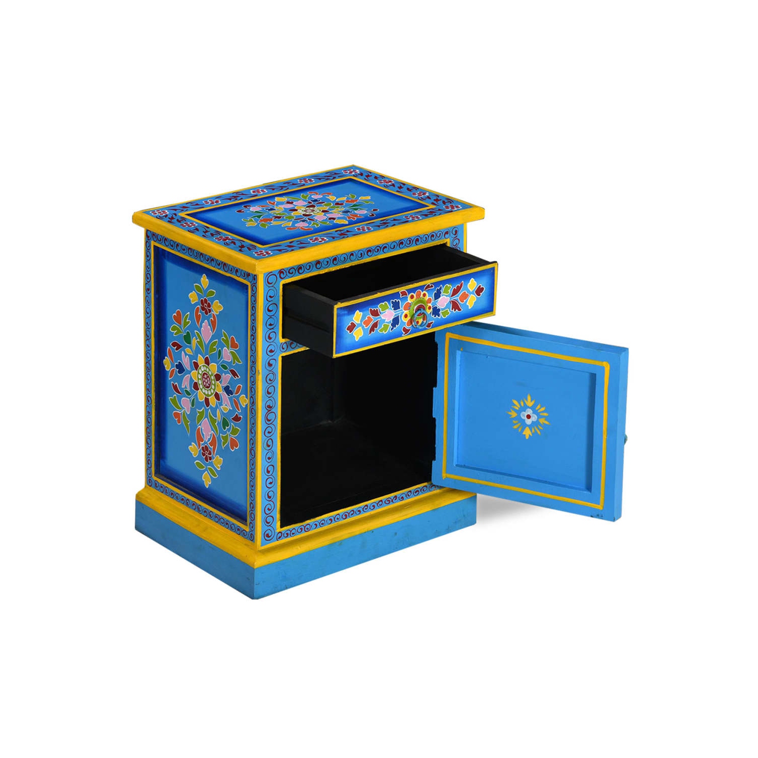 vidaXL Bedside Cabinet Solid Mango Wood Turquoise Hand Painted