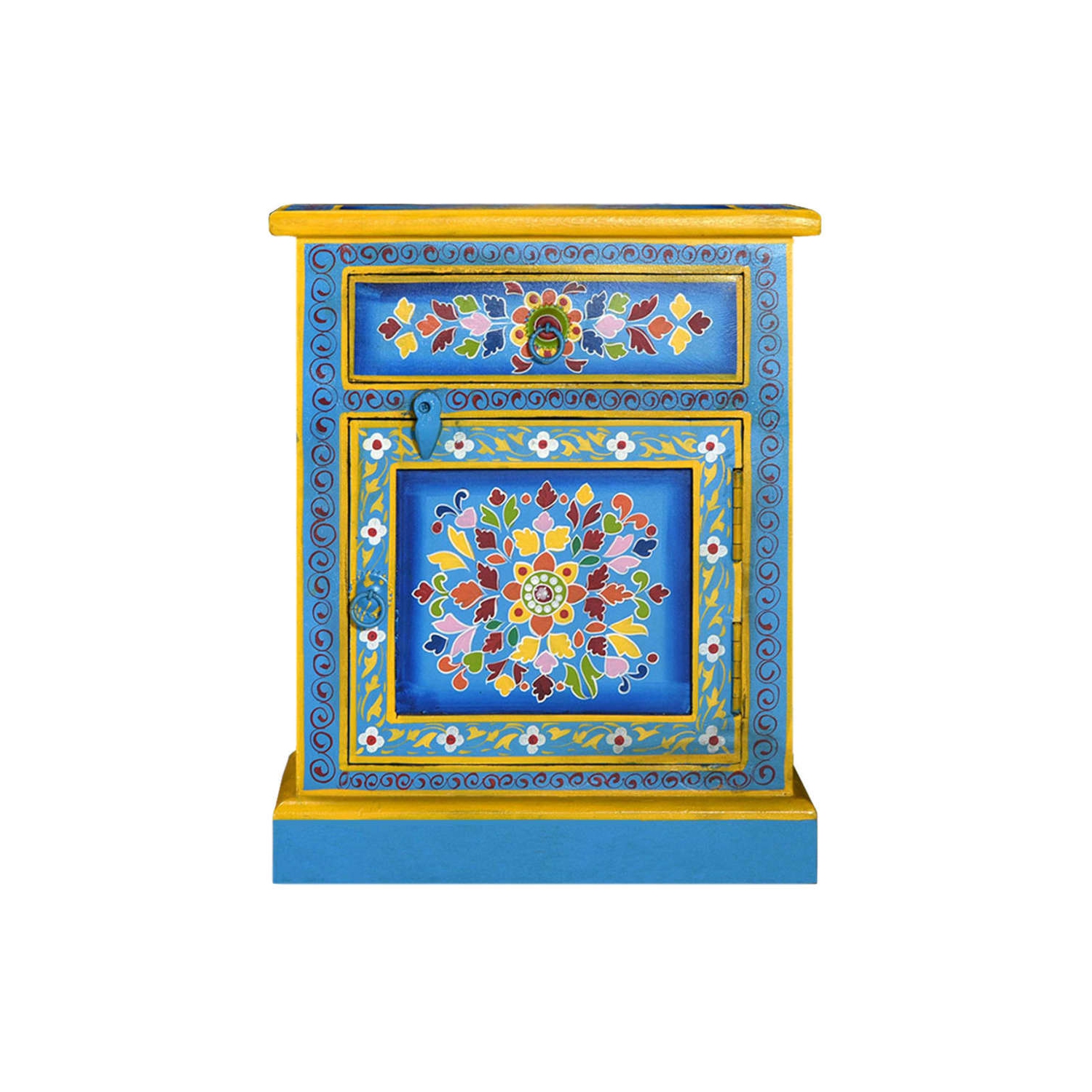 vidaXL Bedside Cabinet Solid Mango Wood Turquoise Hand Painted