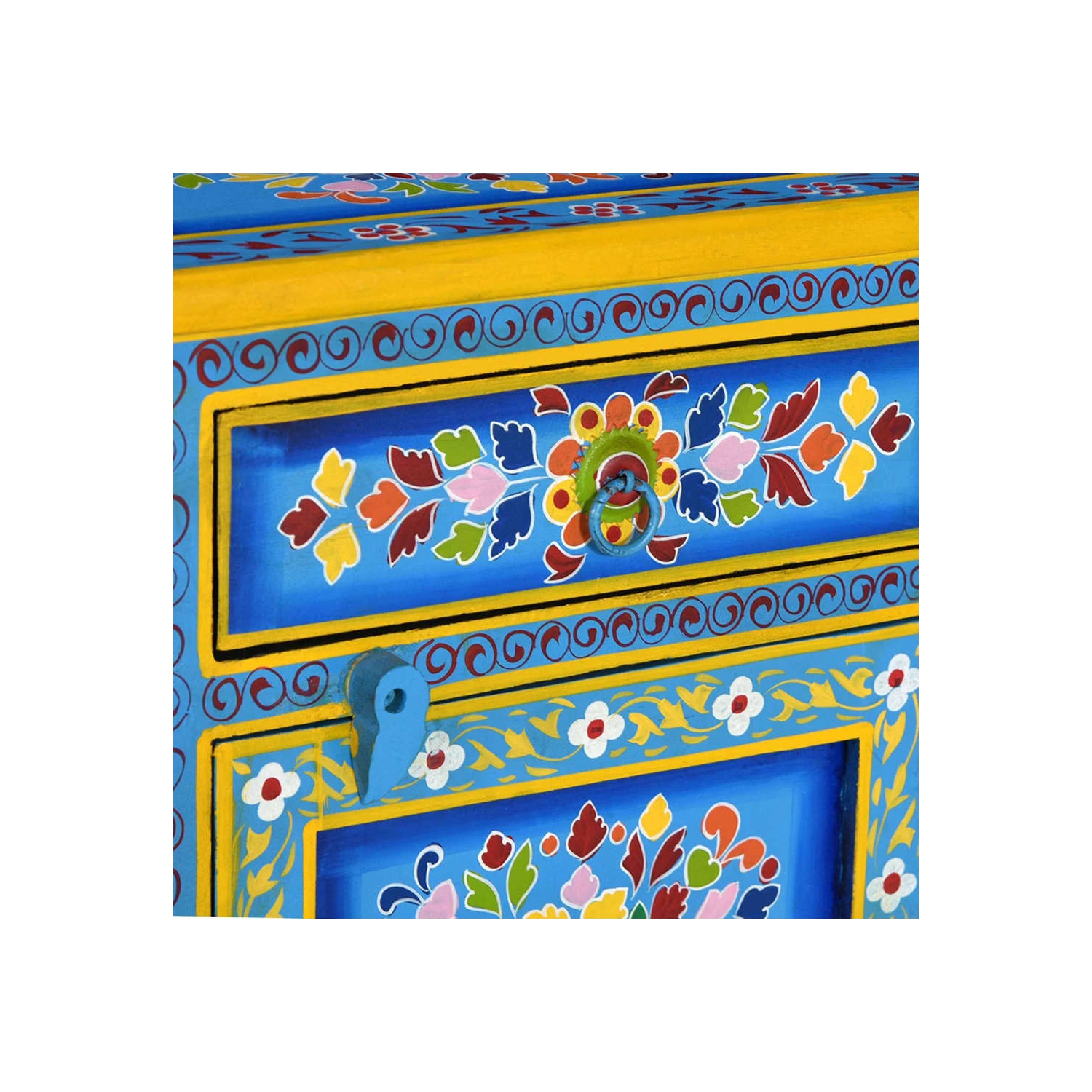 vidaXL Bedside Cabinet Solid Mango Wood Turquoise Hand Painted