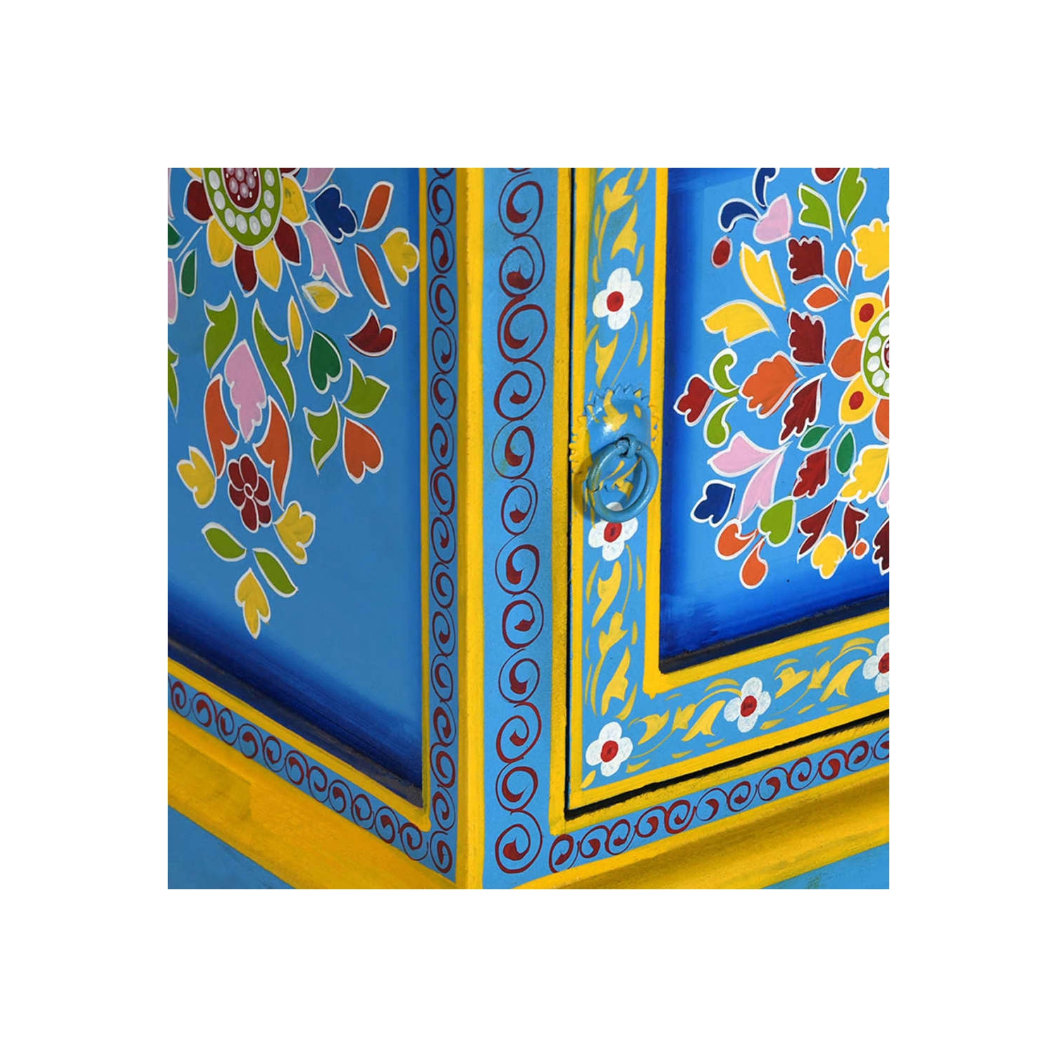 vidaXL Bedside Cabinet Solid Mango Wood Turquoise Hand Painted
