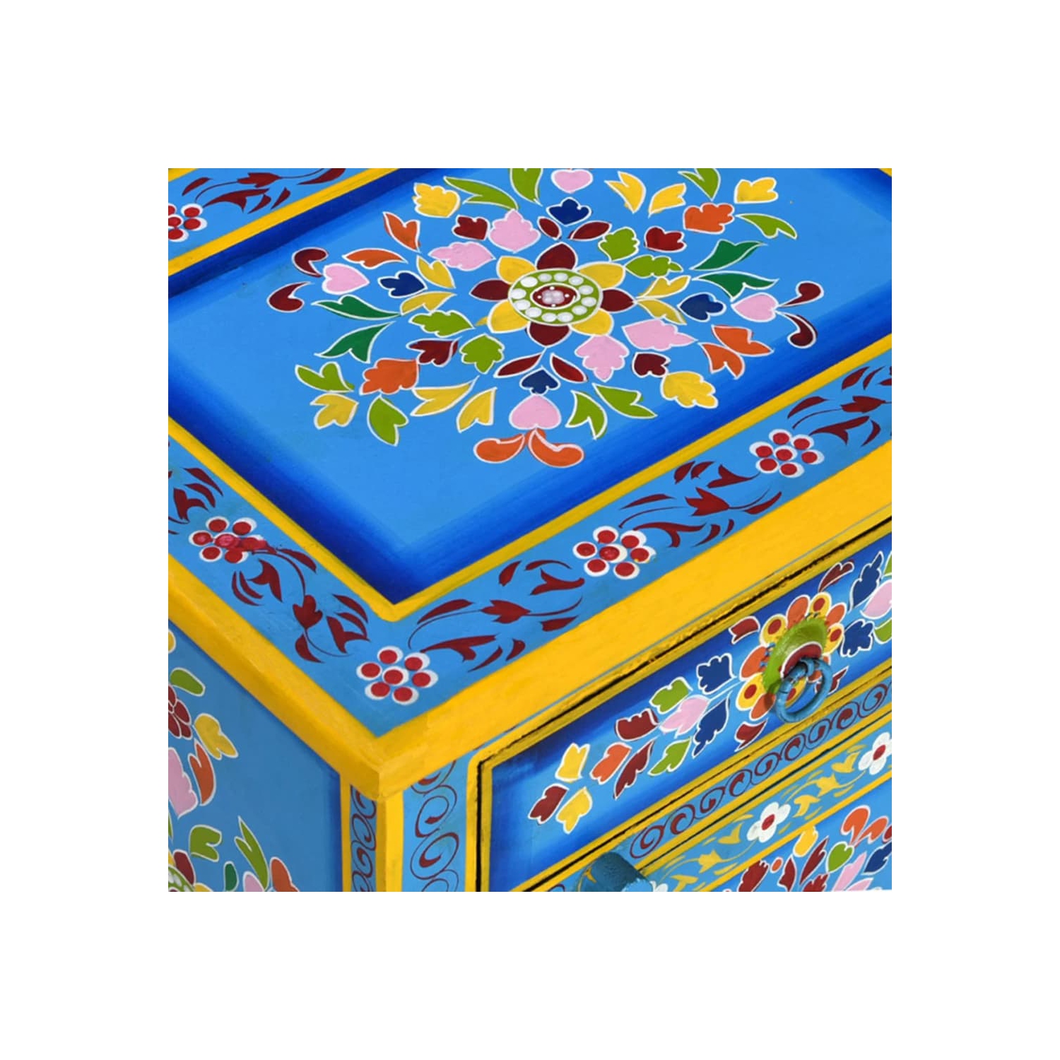 vidaXL Bedside Cabinet Solid Mango Wood Turquoise Hand Painted