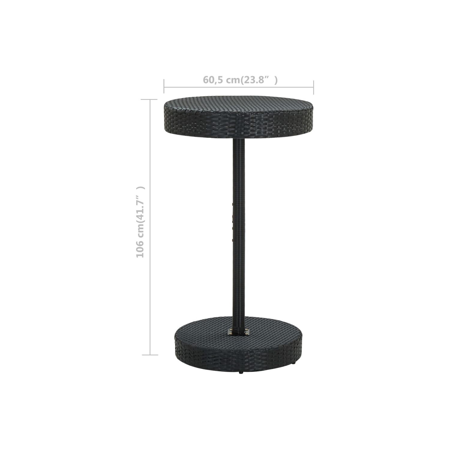 vidaXL Patio Table Black 23.8"x41.7" Poly Rattan