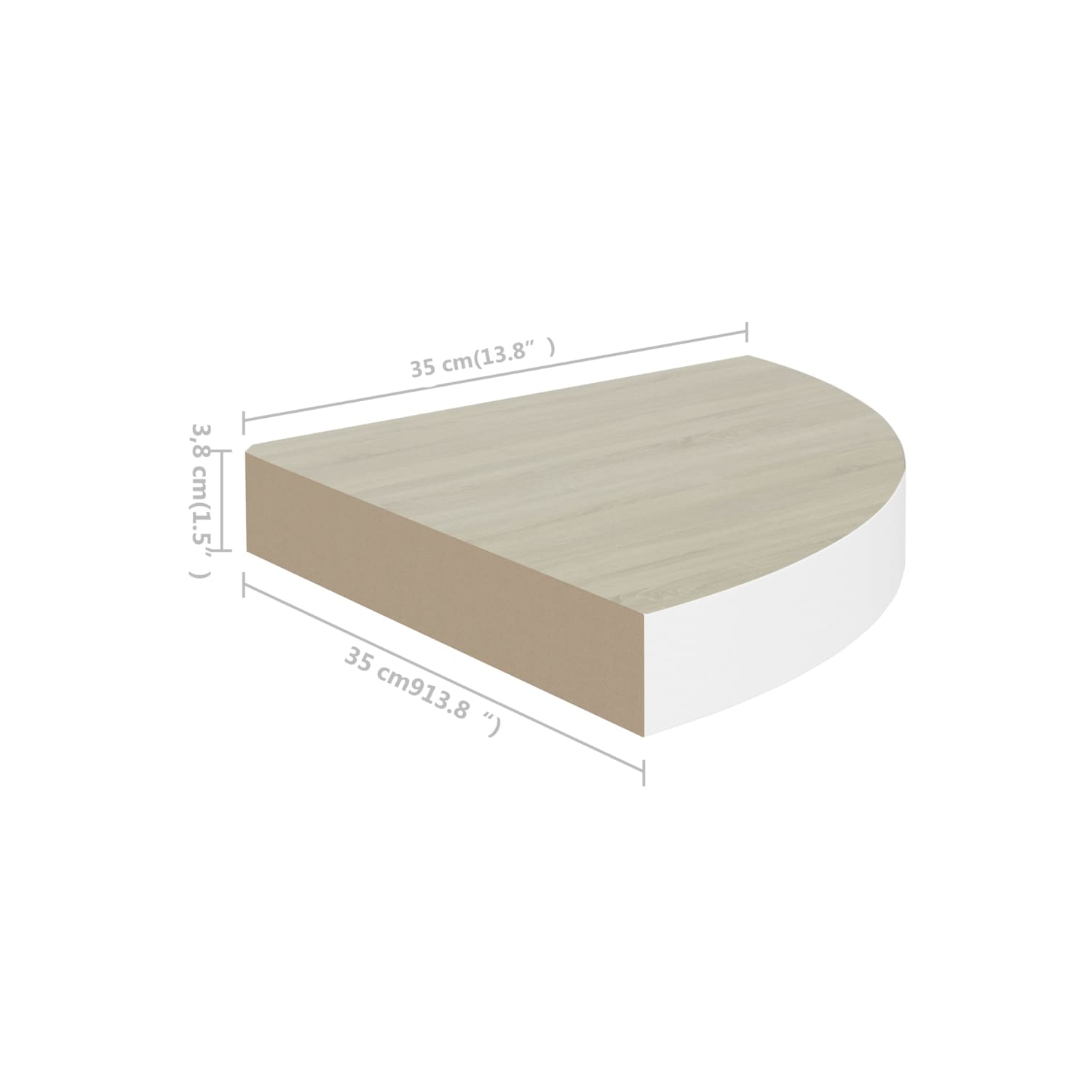vidaXL Wall Corner Shelf Oak and White 13.7"x13.7"x1.4" MDF