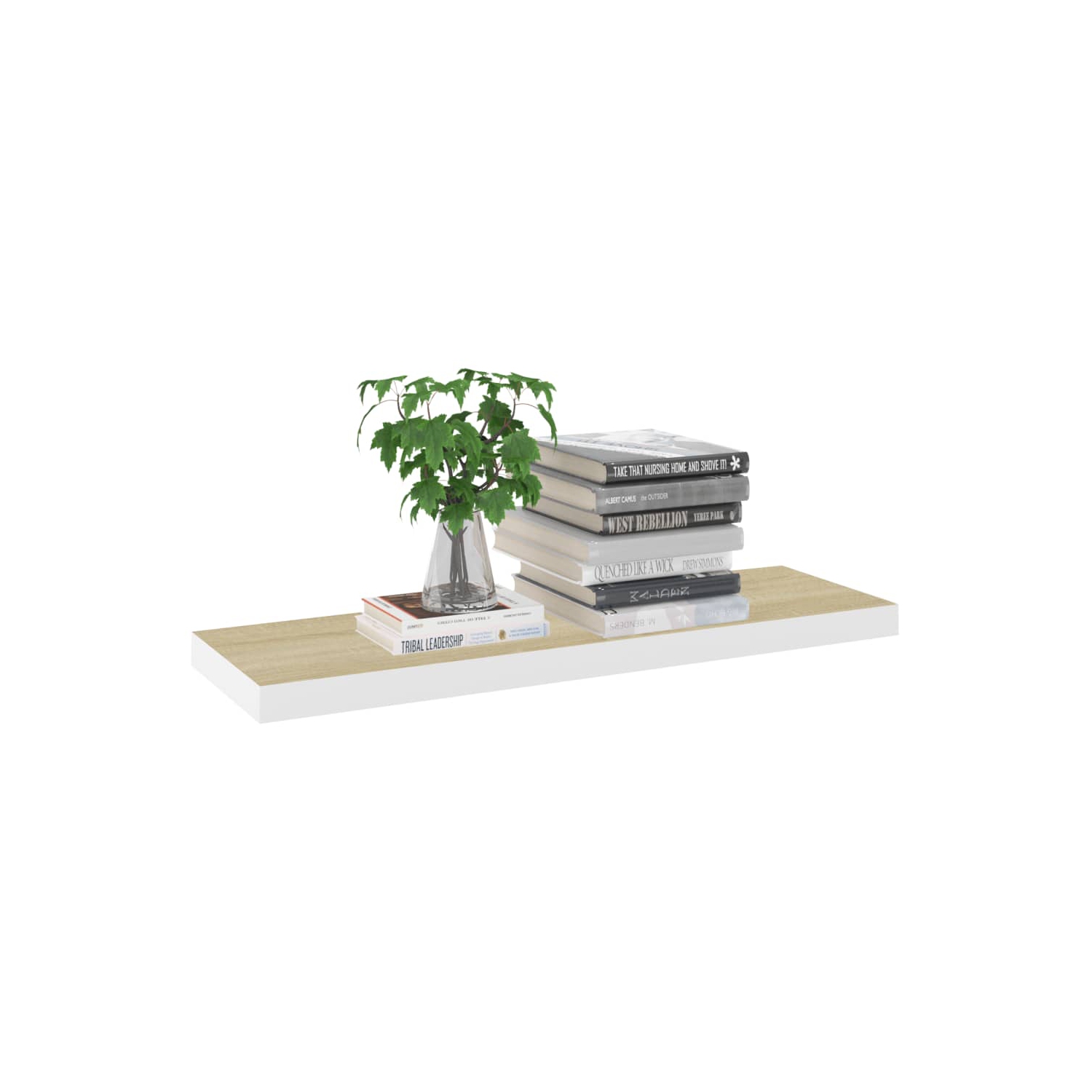 vidaXL Floating Wall Shelf Oak and White 31.5"x9.3"x1.5" MDF