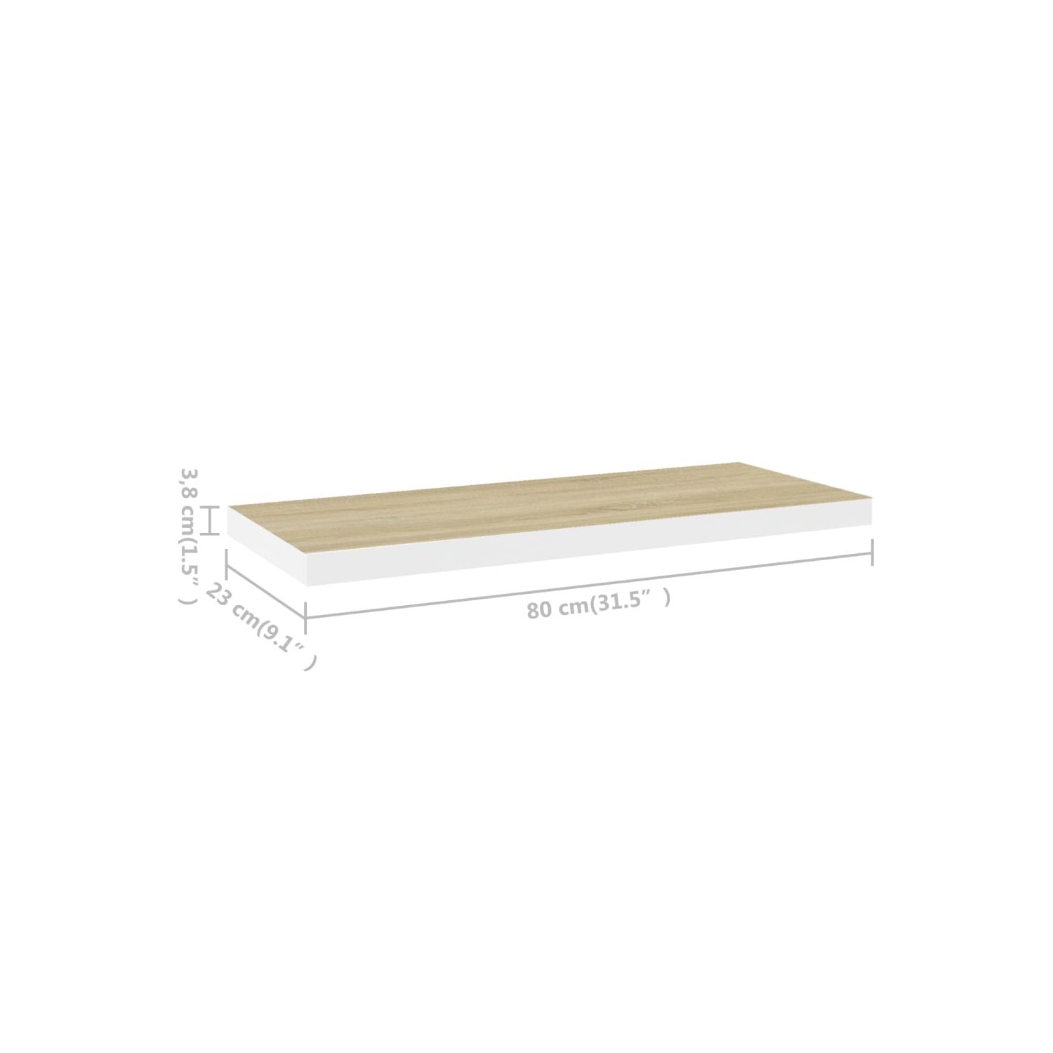 vidaXL Floating Wall Shelf Oak and White 31.5"x9.3"x1.5" MDF