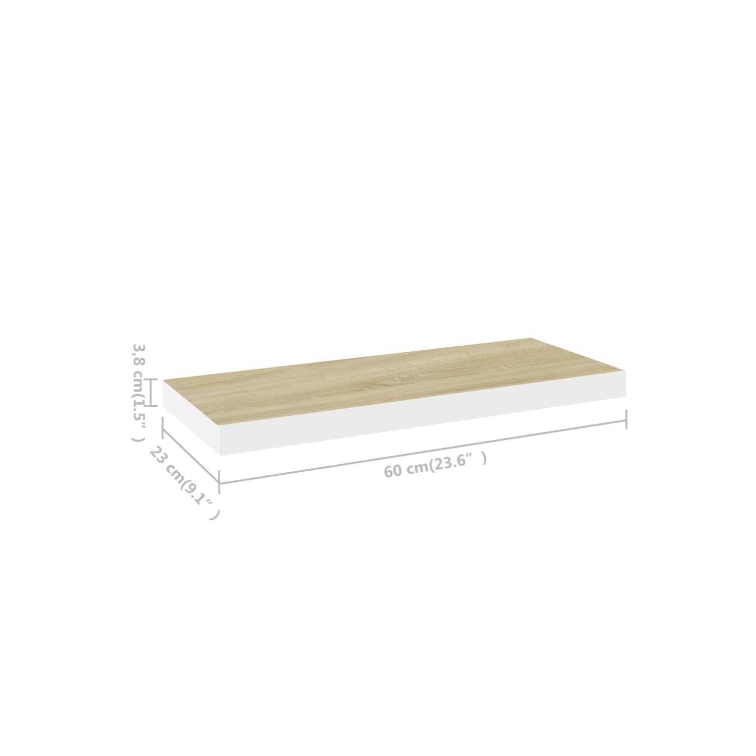 Étagère murale flottante VidaXL, chêne et blanc, MDF 23.6 x 9,3 x 1,5 po