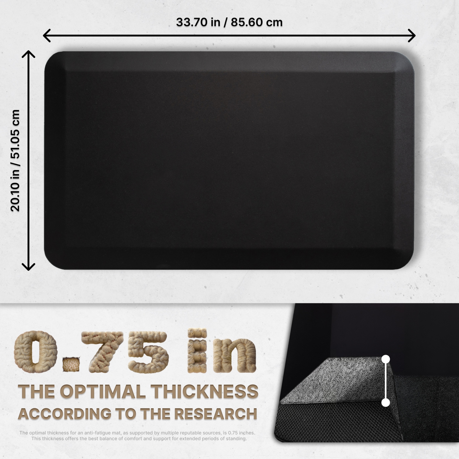 burotic Anti-Fatigue Mat – 0.75" Cushioned Mat for Standing Desk, Kitchen & Office – Non-Slip, Waterproof, Tear-Resistant – Eases Back, Foot & Knee