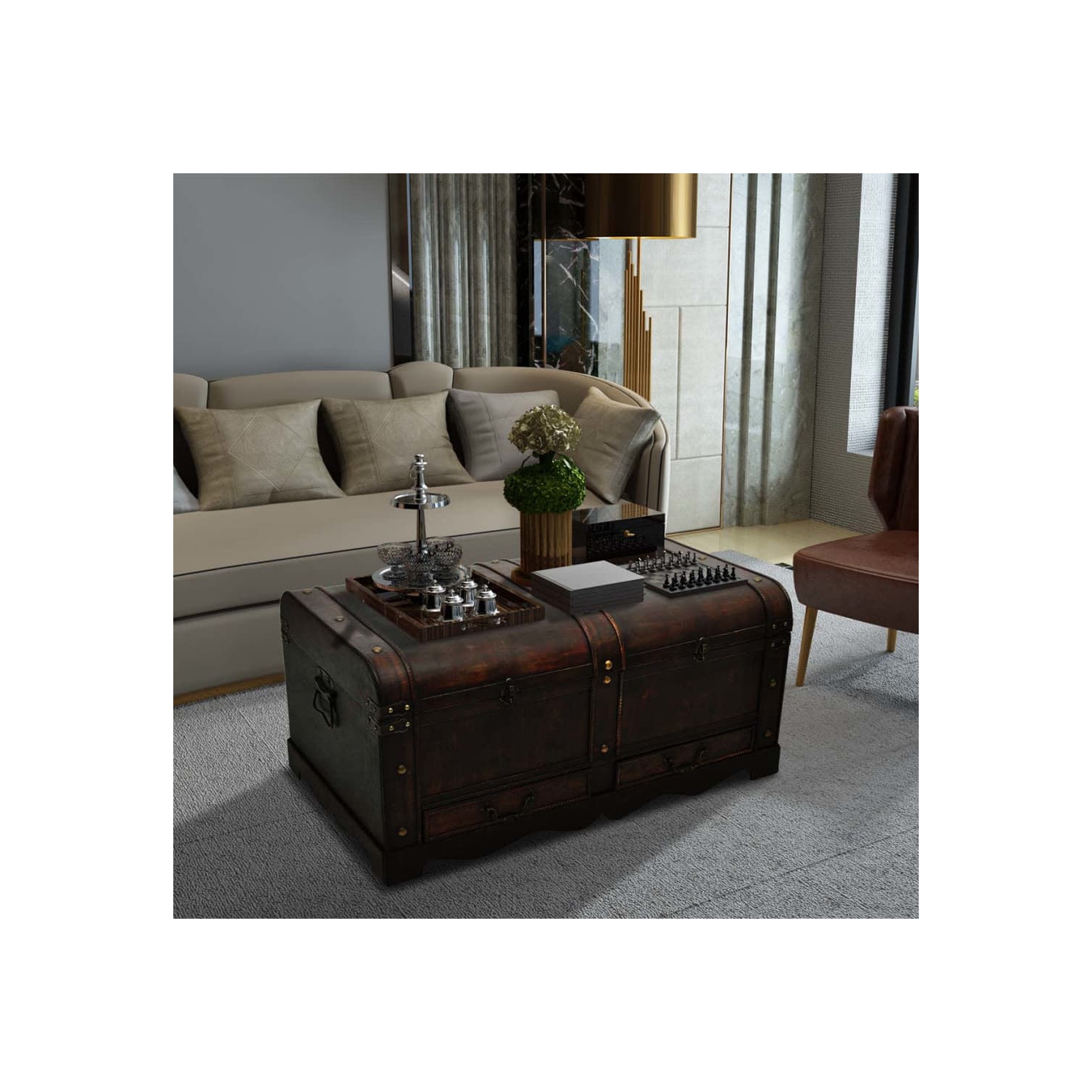 vidaXL Wooden Treasure Chest Large Brown