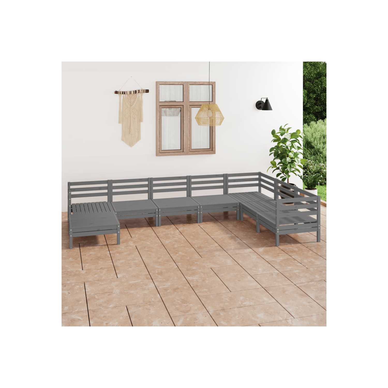 vidaXL 8 Piece Patio Lounge Set Solid Pinewood Gray