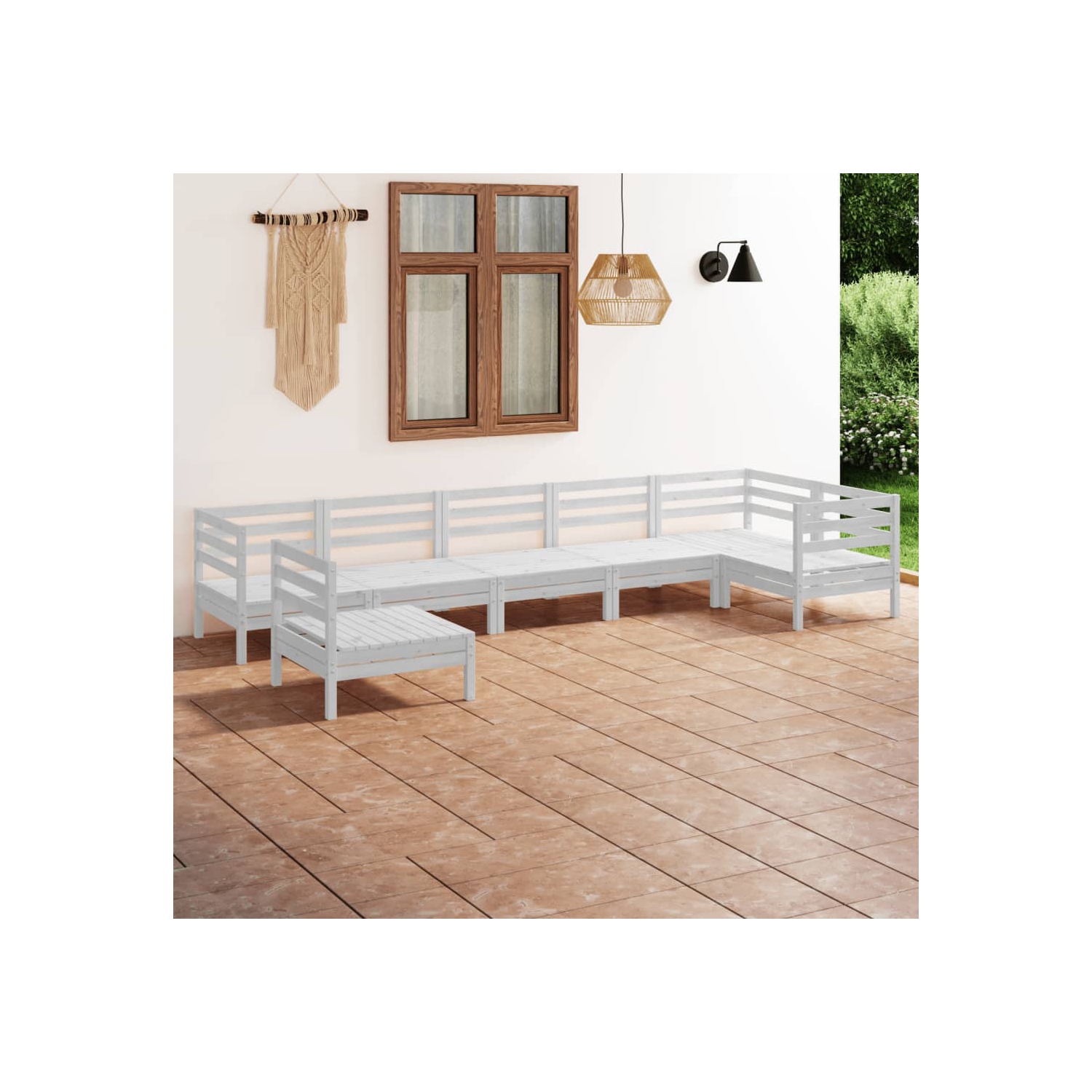 vidaXL 7 Piece Patio Lounge Set Solid Pinewood White