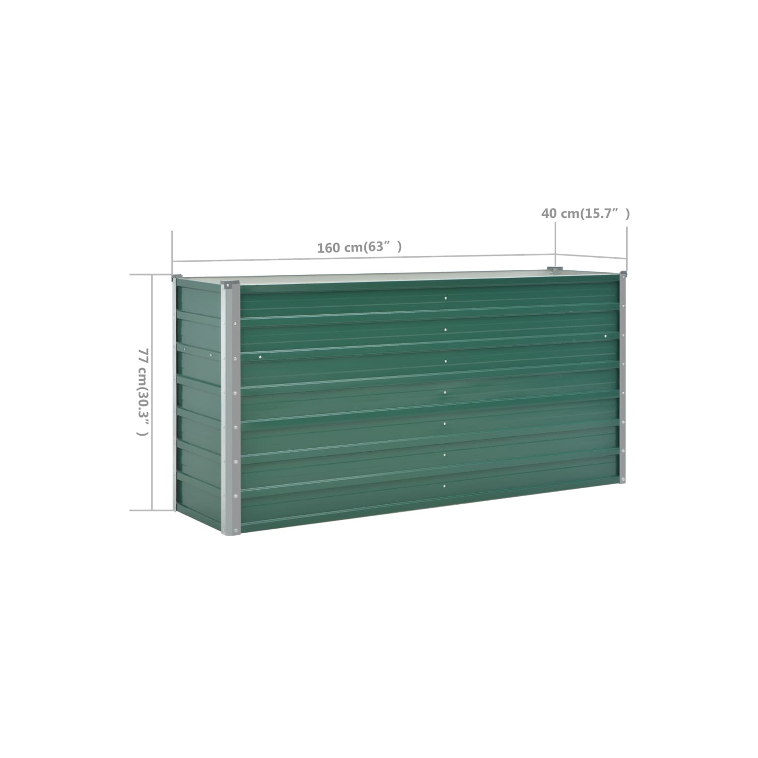 vidaXL Garden Raised Bed Galvanized Steel 63"x15.7"x31.3" Green