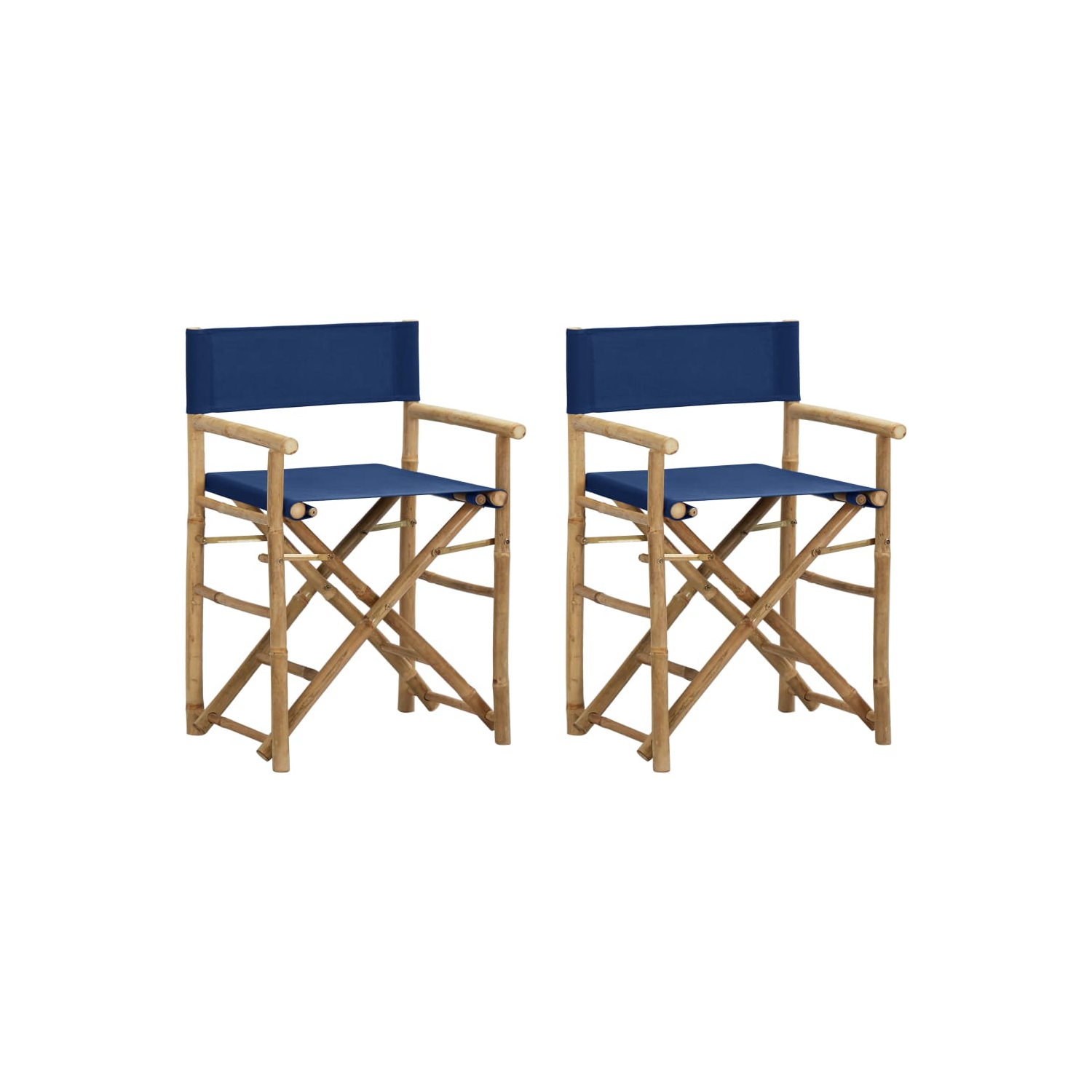 vidaXL Folding Director's Chairs 2 pcs Blue Bamboo and Fabric