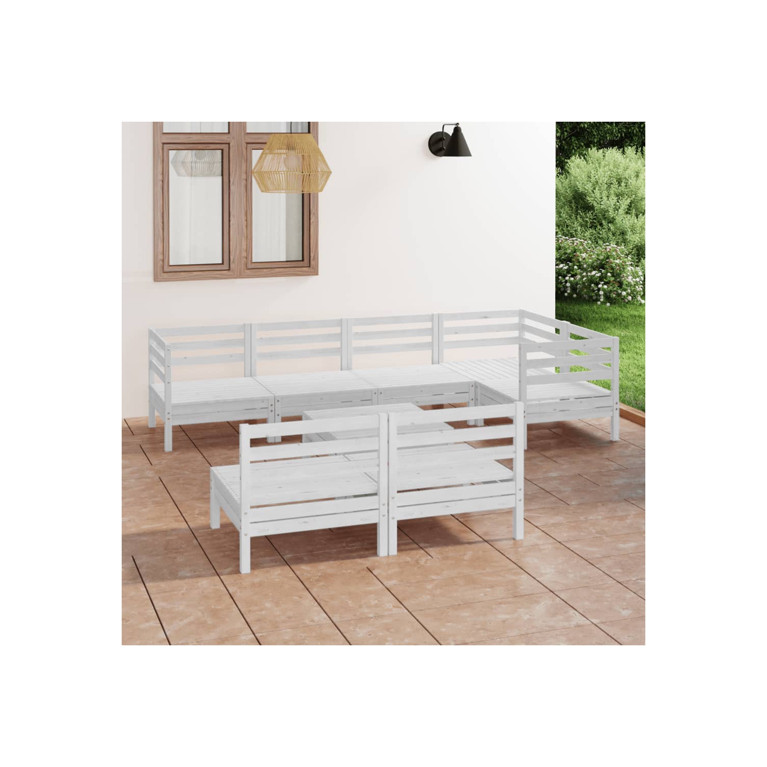 vidaXL 8 Piece Patio Lounge Set Solid Pinewood White