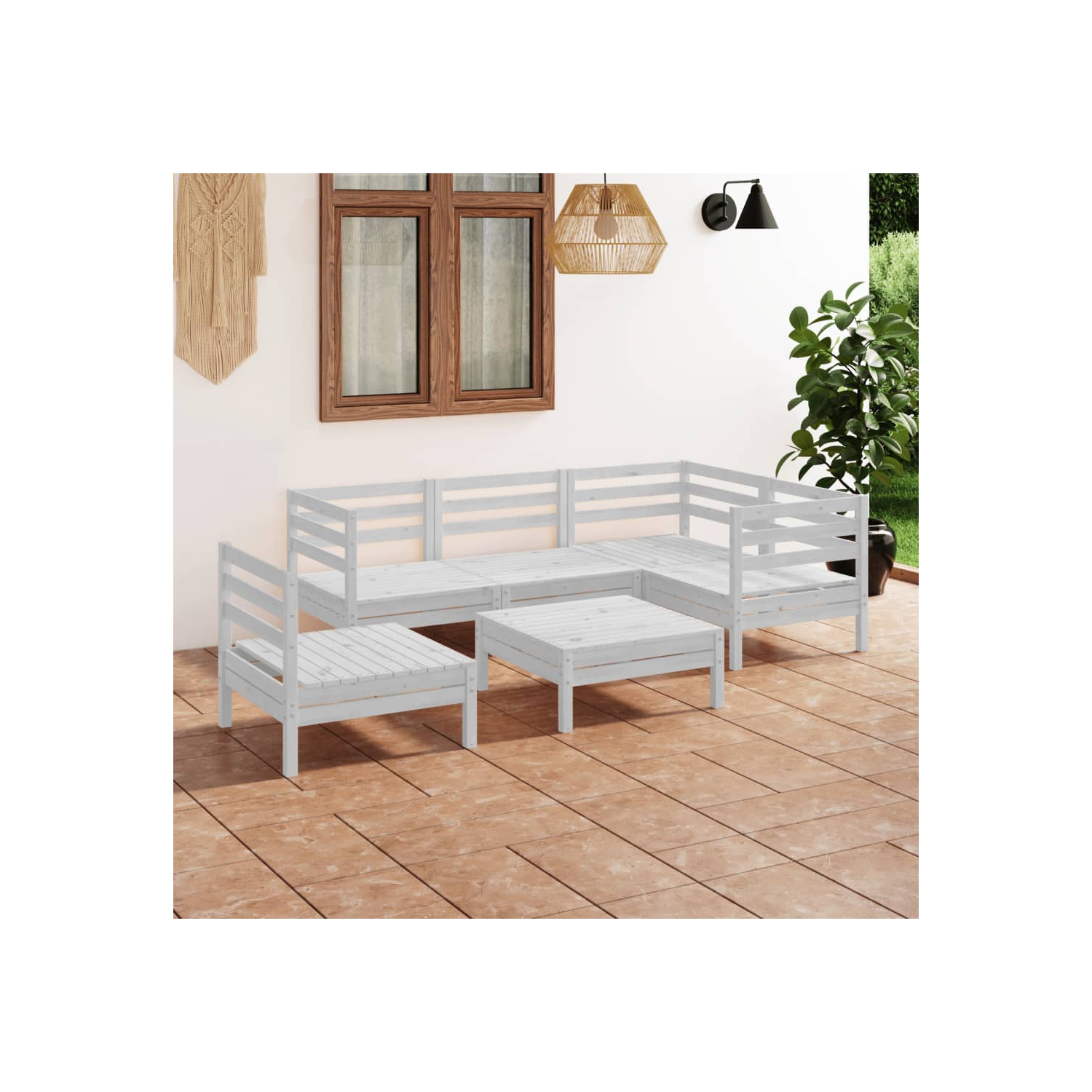 vidaXL 6 Piece Patio Lounge Set Solid Pinewood White