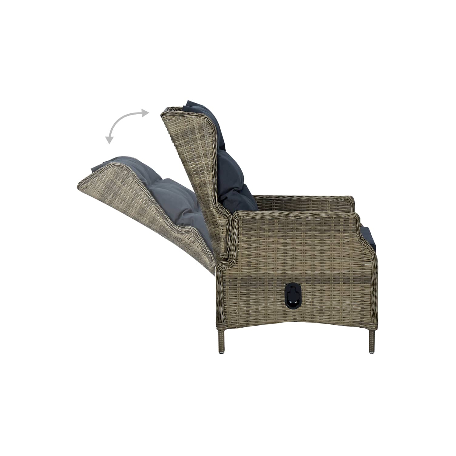 Chaise de patio inclinable VidaXL avec coussins en rotin brun