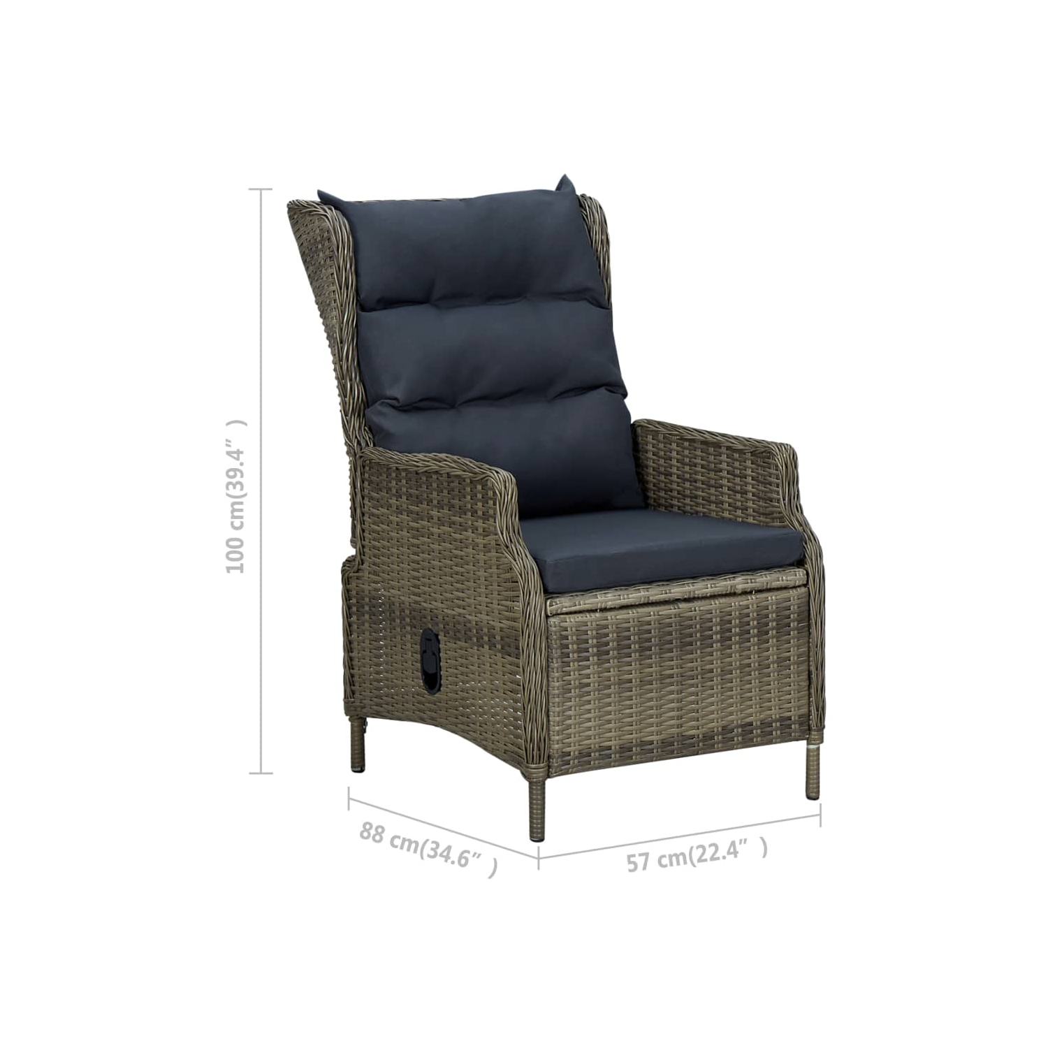 Chaise de patio inclinable VidaXL avec coussins en rotin brun