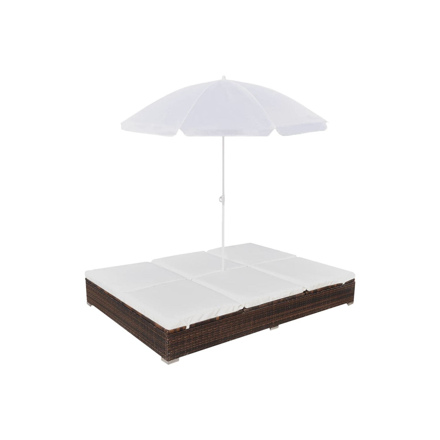 Très grand lit de jardin avec parasol en poly rotin brun