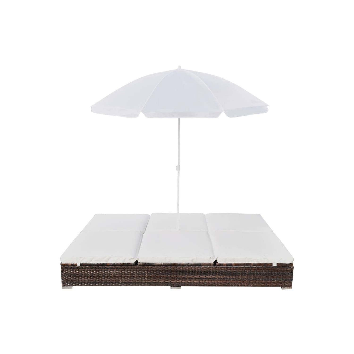 vidaXL Patio Lounge Bed with Umbrella Poly Rattan Brown