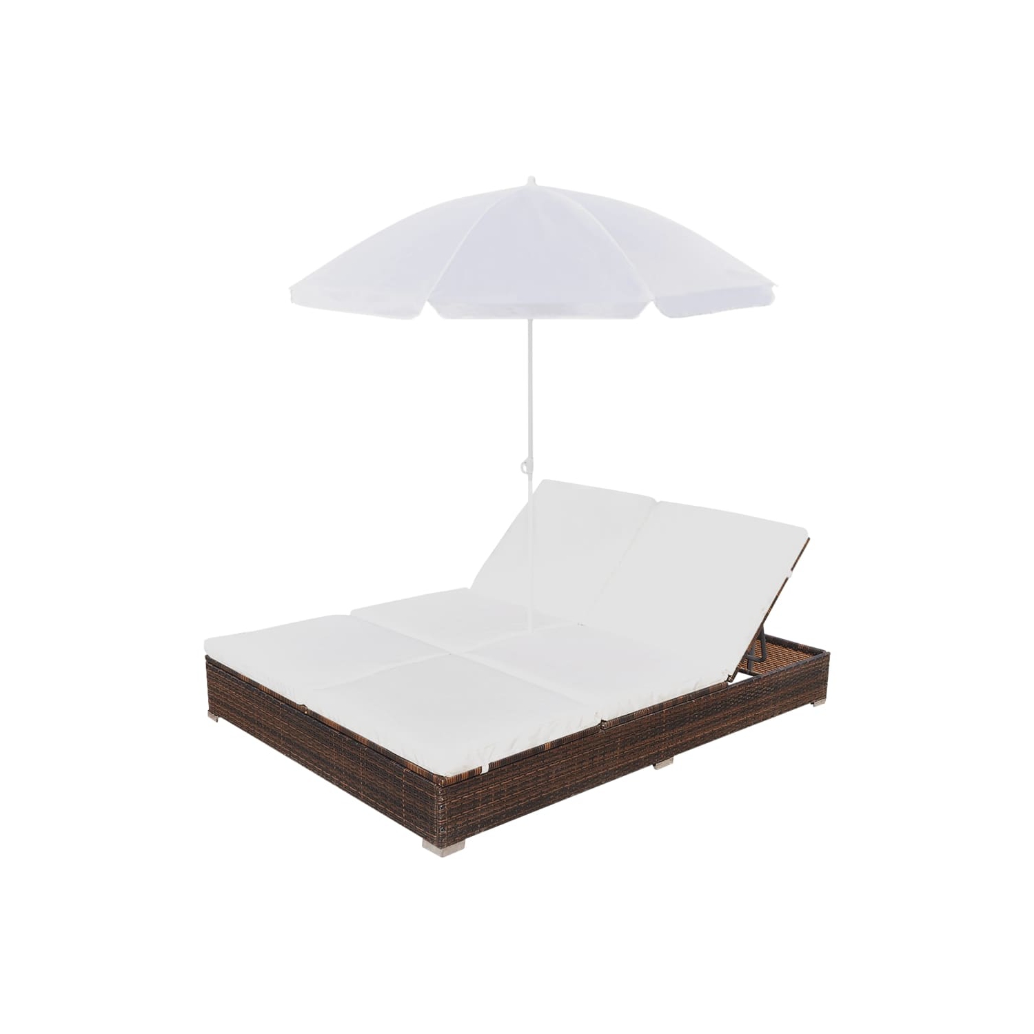 vidaXL Patio Lounge Bed with Umbrella Poly Rattan Brown