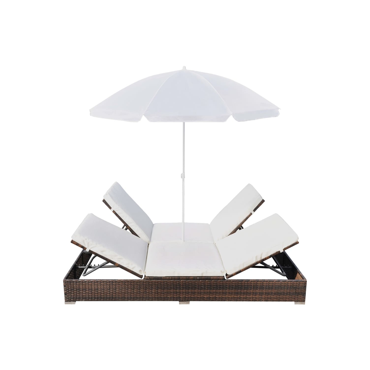 vidaXL Patio Lounge Bed with Umbrella Poly Rattan Brown