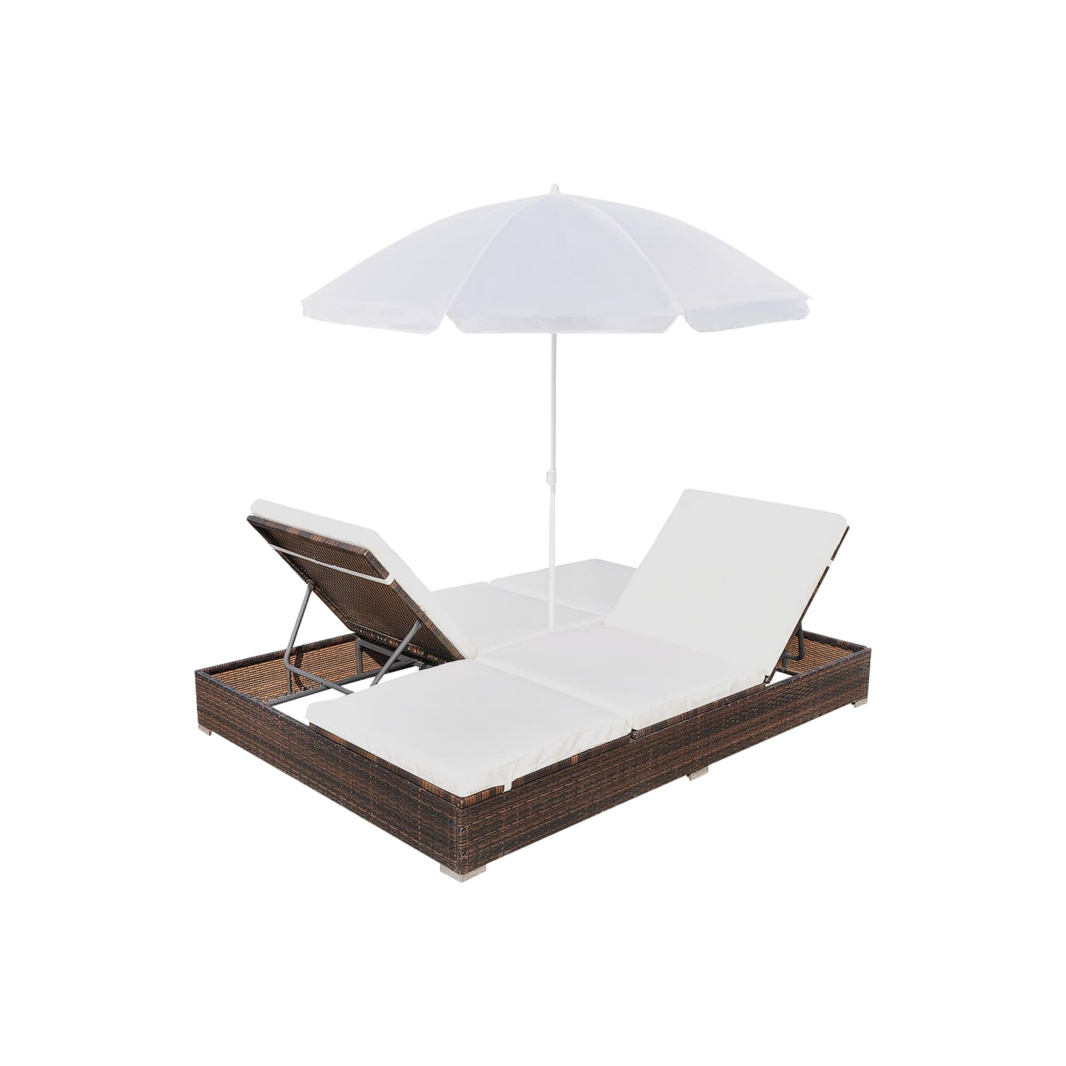 vidaXL Patio Lounge Bed with Umbrella Poly Rattan Brown