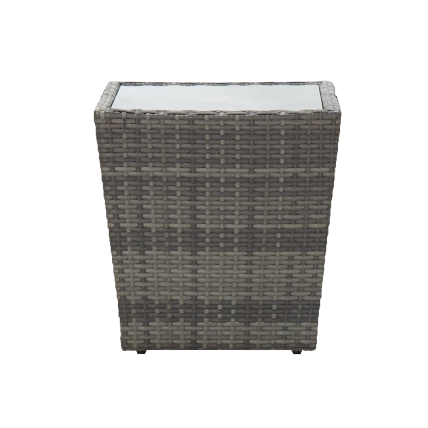 Table à thé en rotin et verre trempé VidaXL, gris, 16.3 x 16,3 x 16,9 po