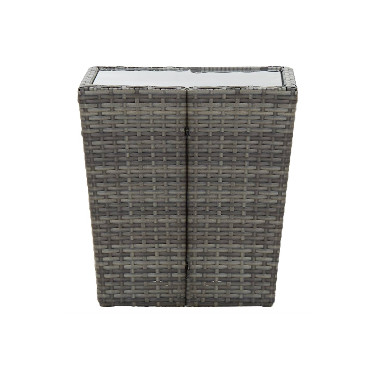 Table à thé en rotin et verre trempé VidaXL, gris, 16.3 x 16,3 x 16,9 po