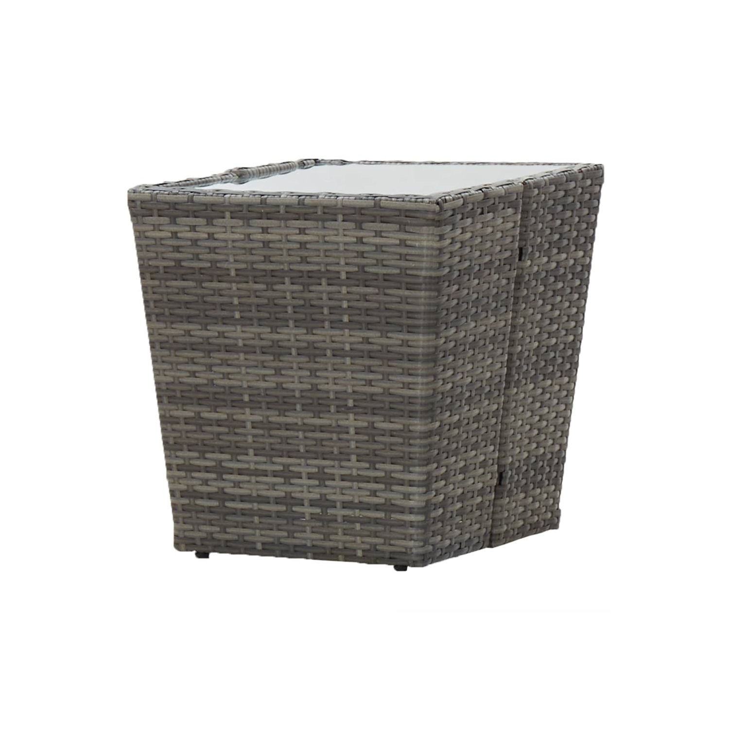 Table à thé en rotin et verre trempé VidaXL, gris, 16.3 x 16,3 x 16,9 po