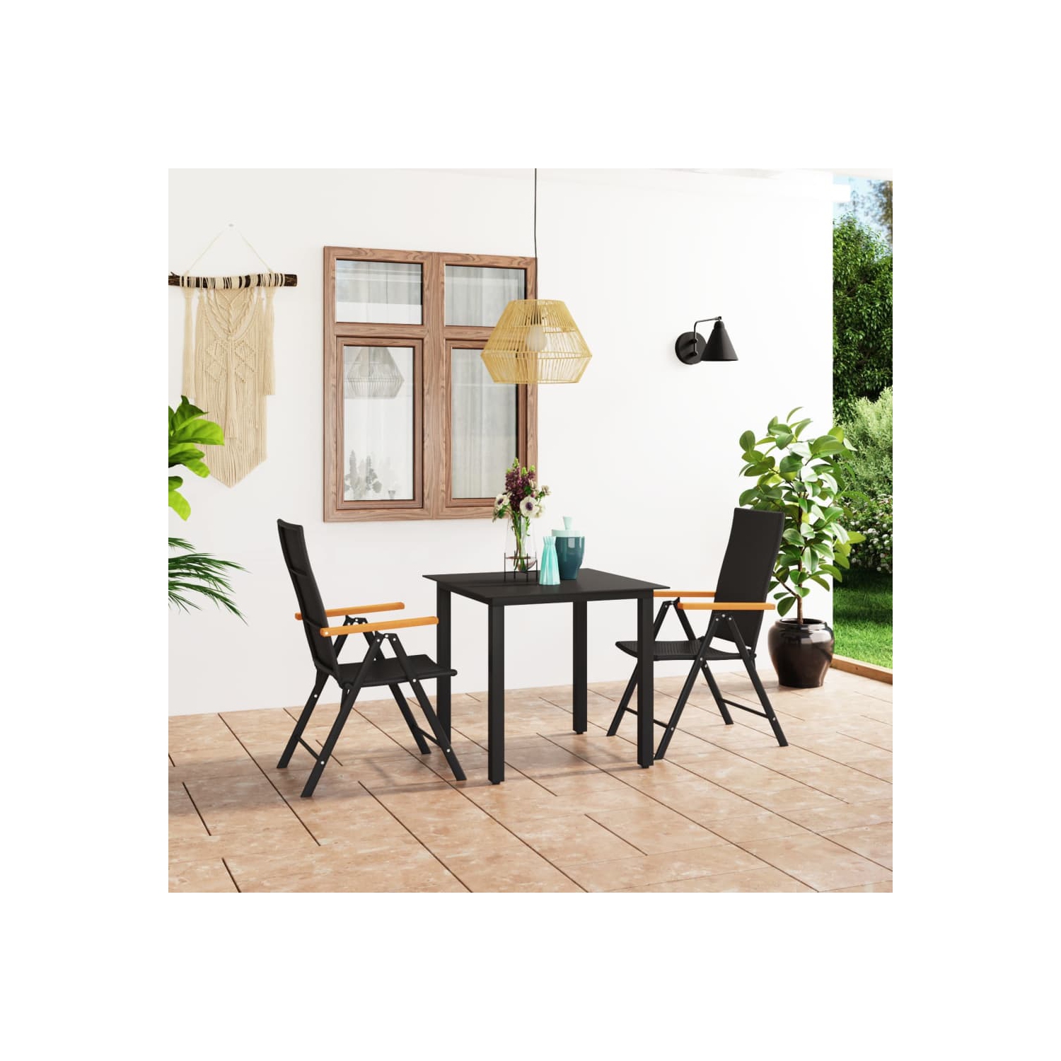 vidaXL 3 Piece Patio Dining Set Black and Brown