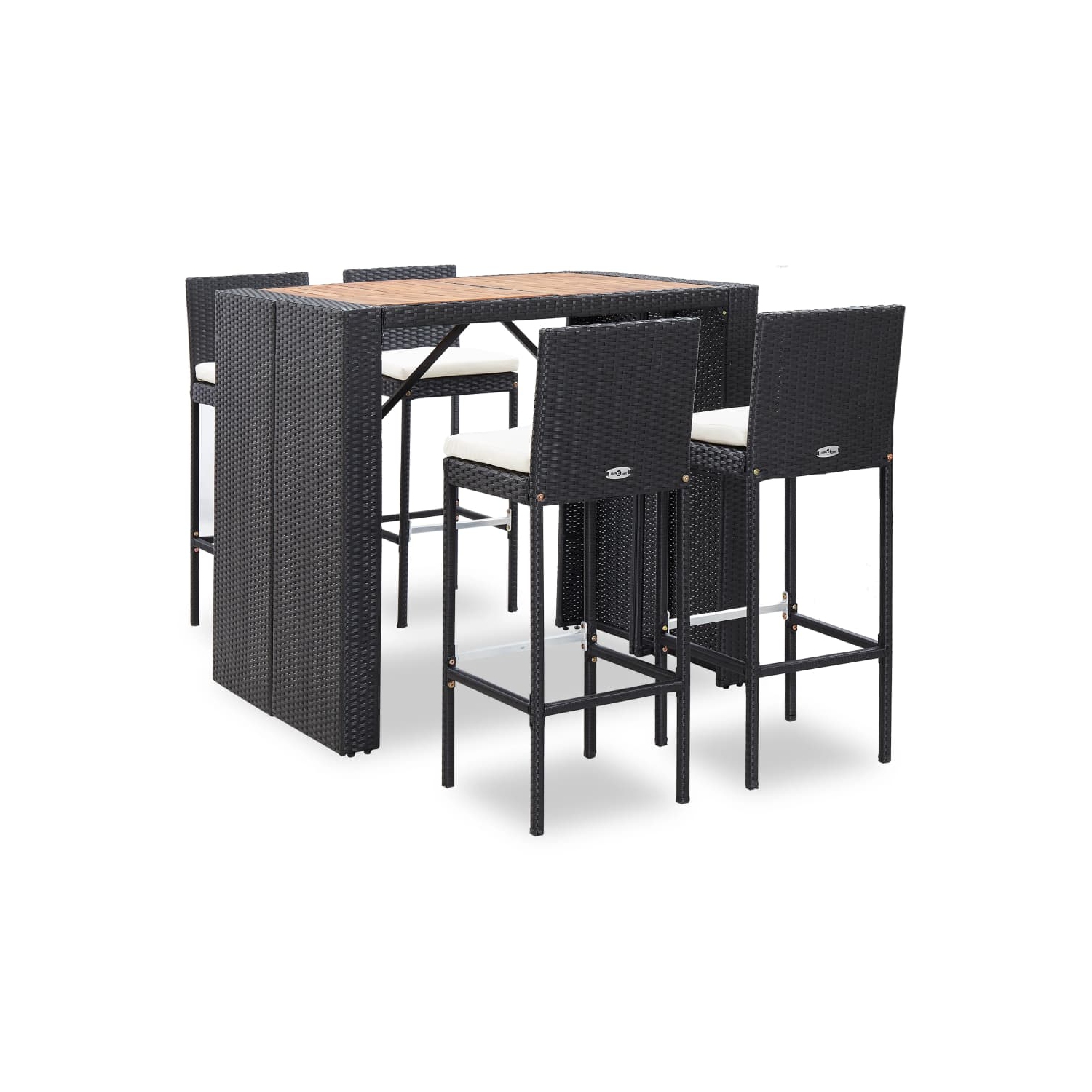 vidaXL 5 Piece Patio Bar Set Poly Rattan and Acacia Wood Black