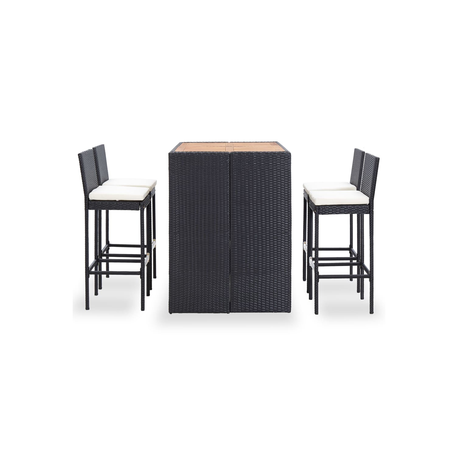 vidaXL 5 Piece Patio Bar Set Poly Rattan and Acacia Wood Black